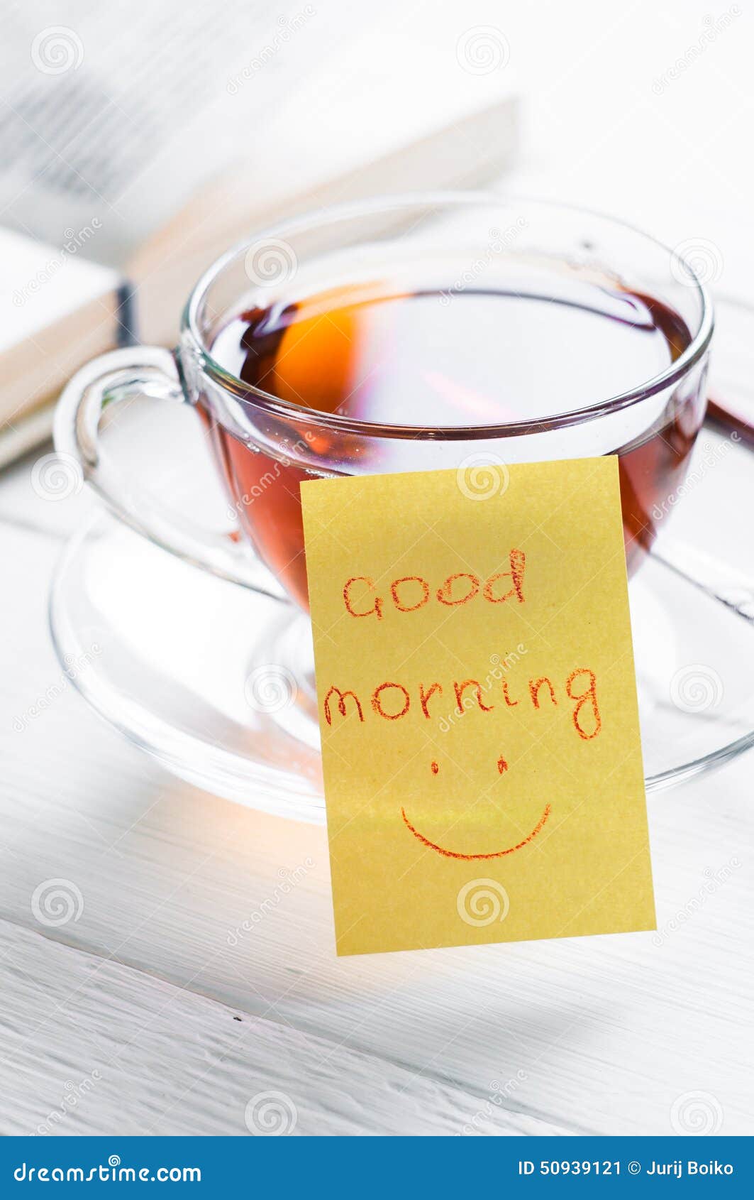 Good Morning with Smile and Cup Tea Stock Image - Image of friends ...