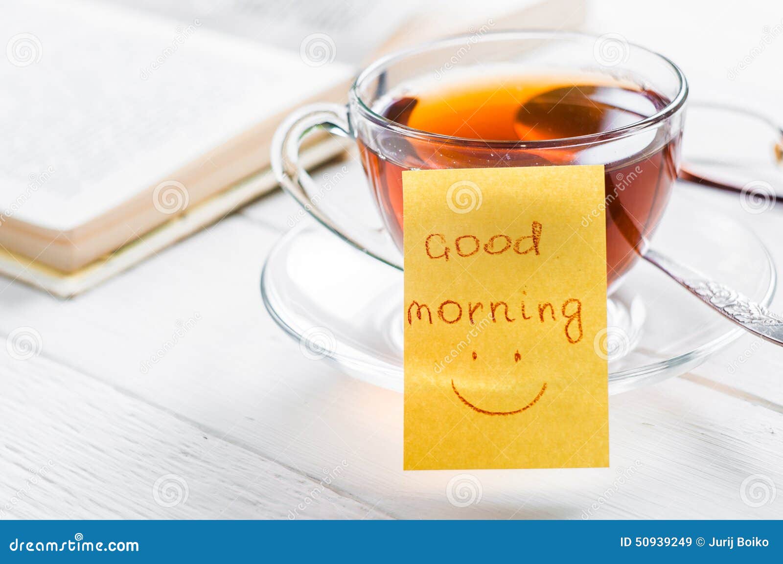 Good Morning with Smile and Cup Tea Stock Image - Image of ...