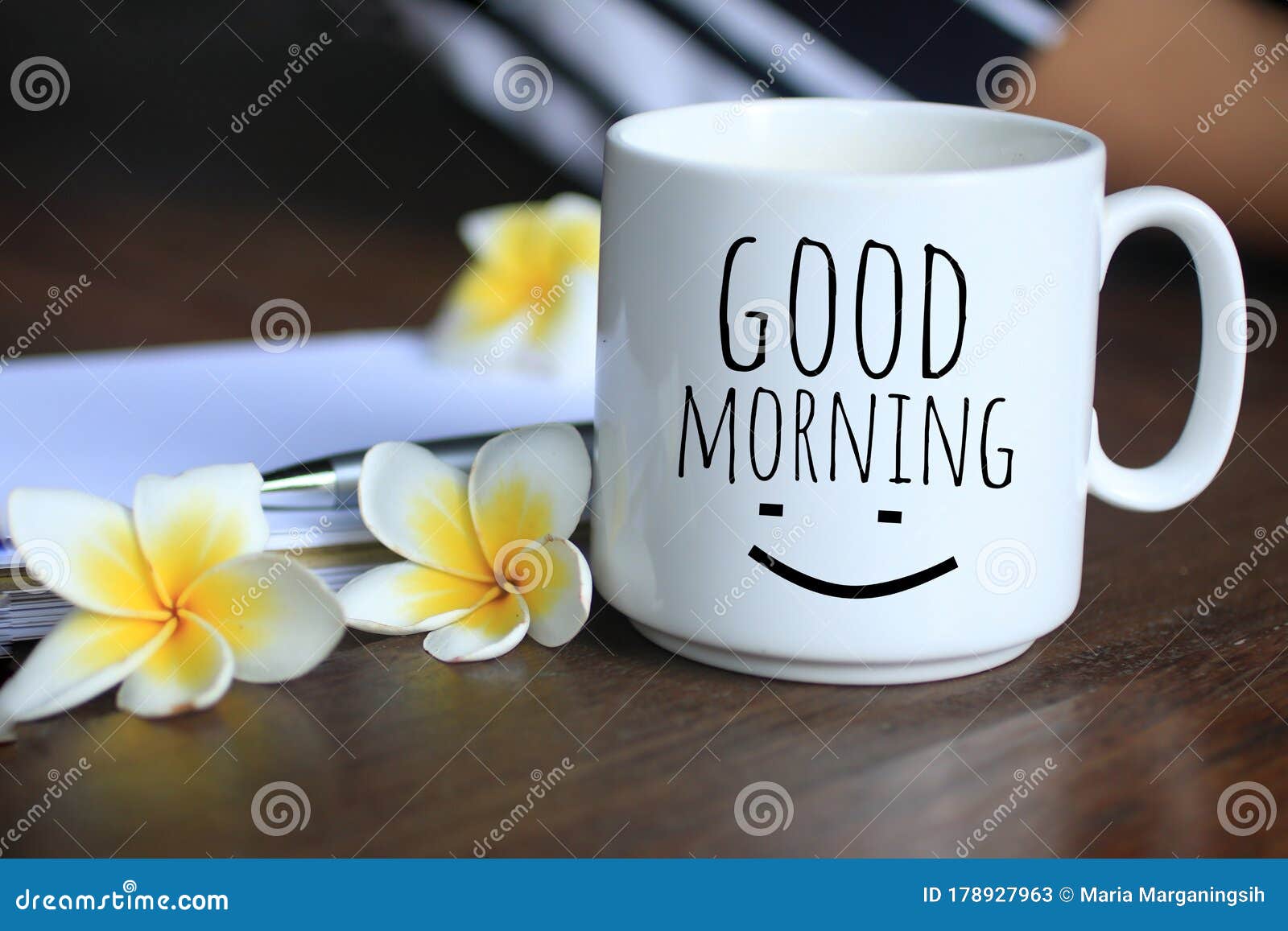 Good Morning Text Greeting on a Cup of Morning Coffee with Bali ...