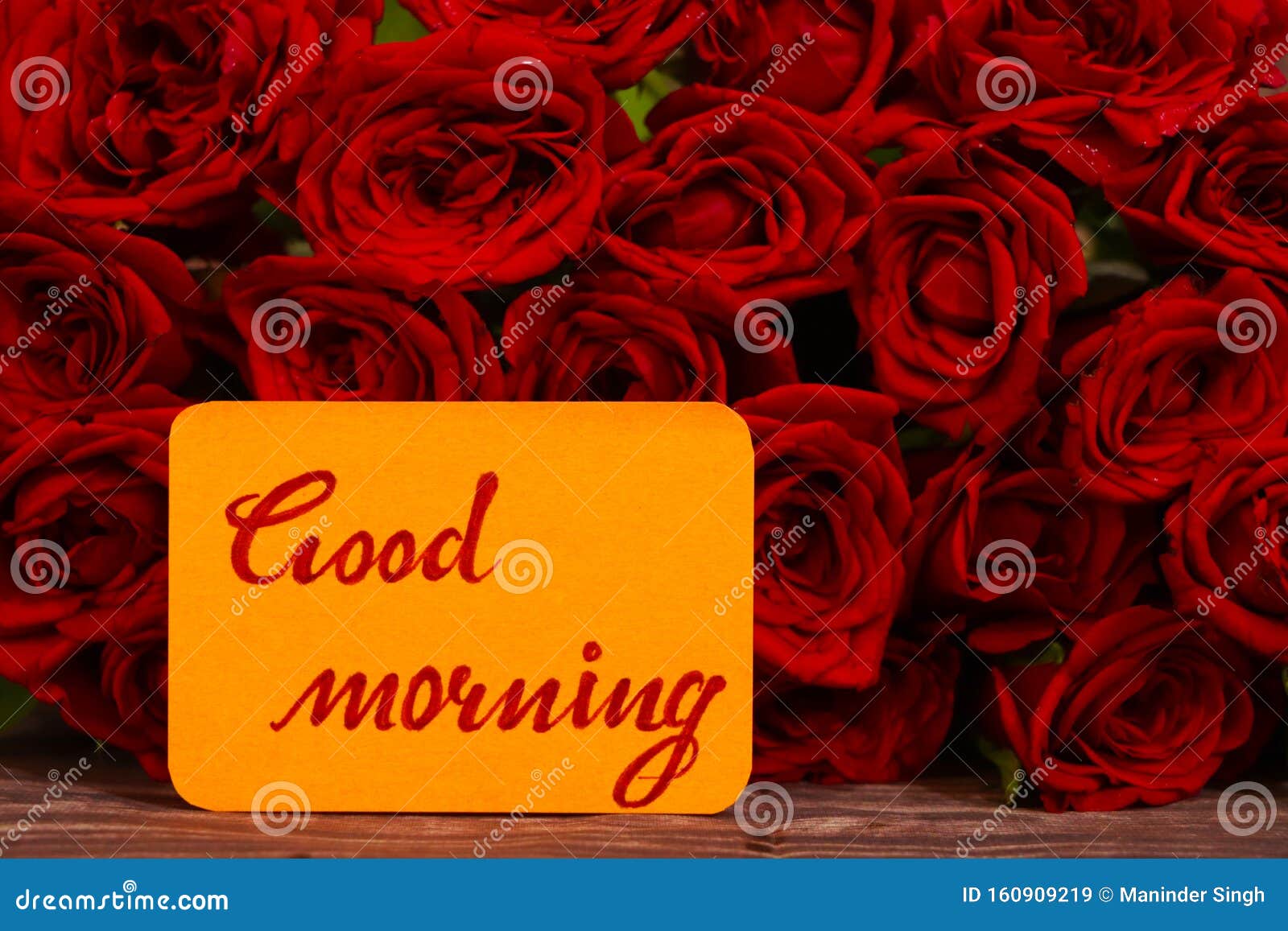 Good Morning Text with Red Roses in a Bunch As a Background. Stock ...