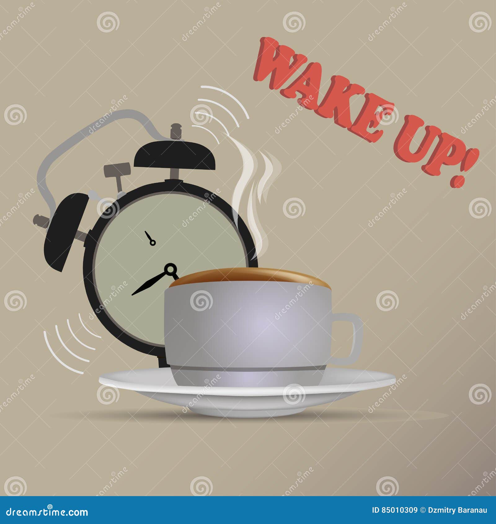 Good Morning Wake Up Hot Coffee Cup Vector Illustration With Alarm Clock Stock Vector Illustration Of Black Sleep