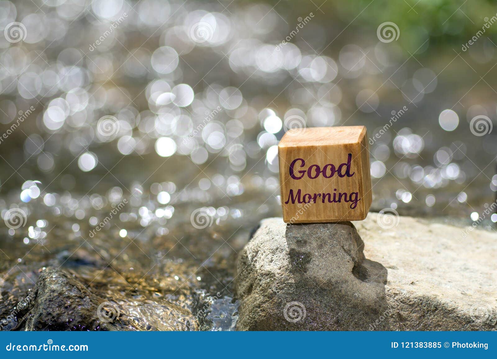 Good Morning on Wooden Block Stock Image - Image of flowing ...