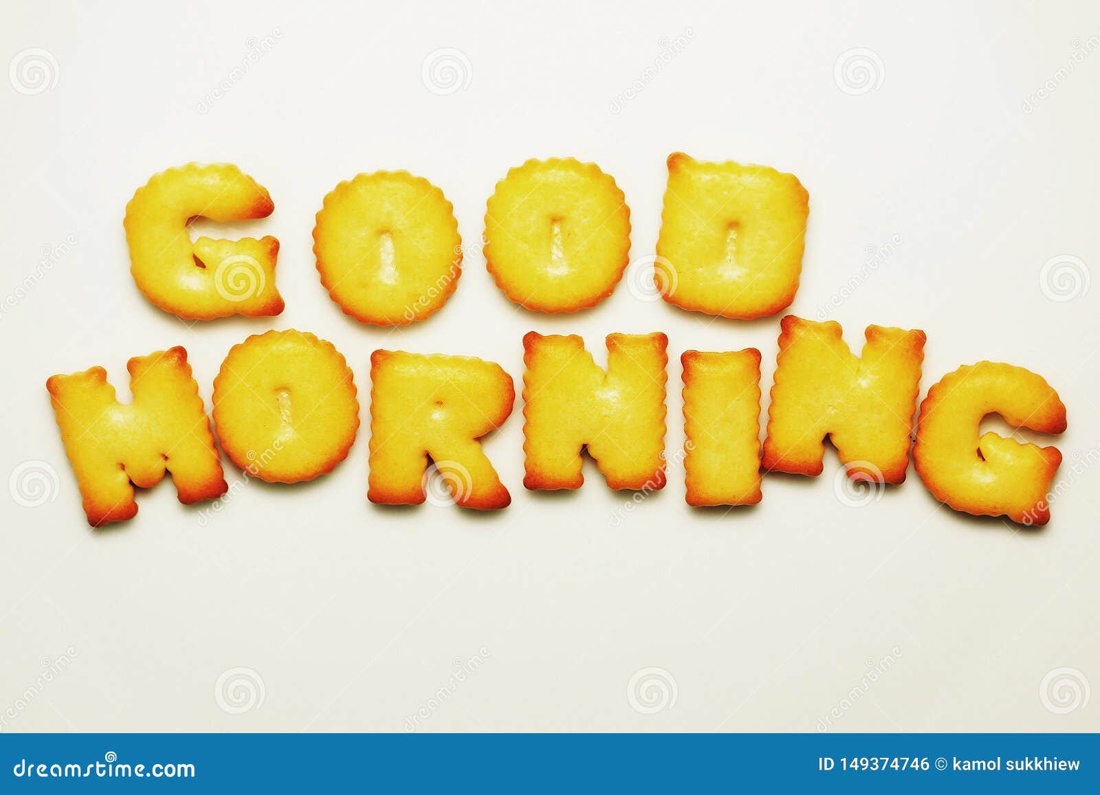 Good Morning Word from Alphabet Biscuits on White Background Stock ...