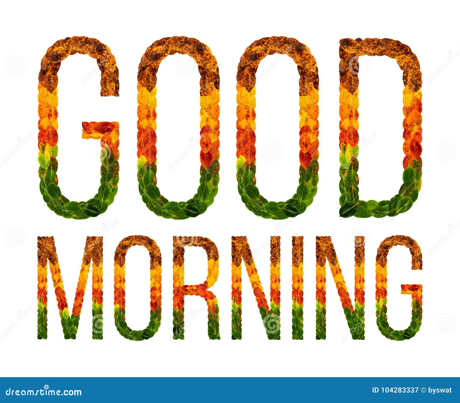 Word Good Morning Written with Leaves White Isolated Background ...