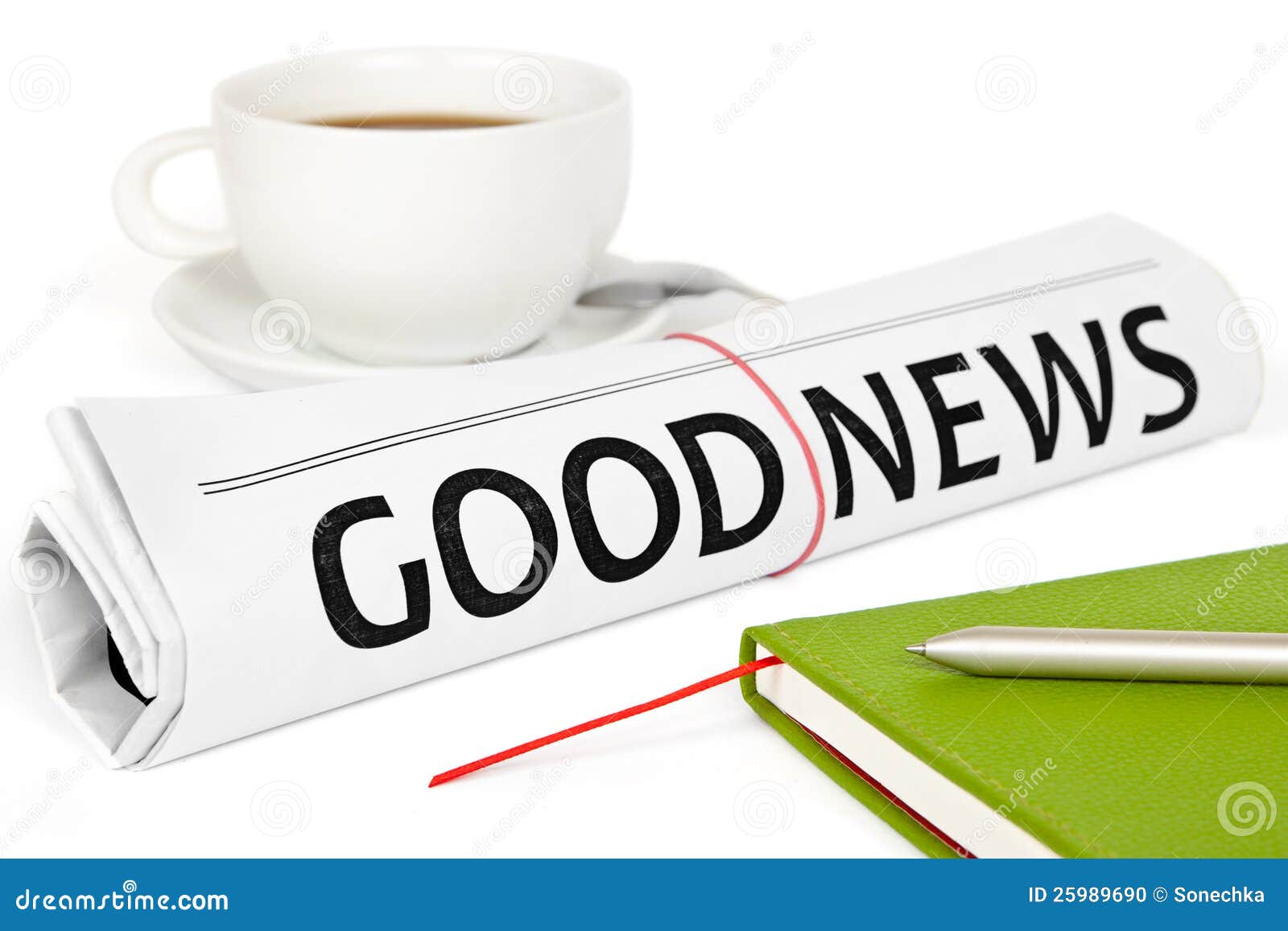 Good News Message on Work Place Stock Photo Image of band, global