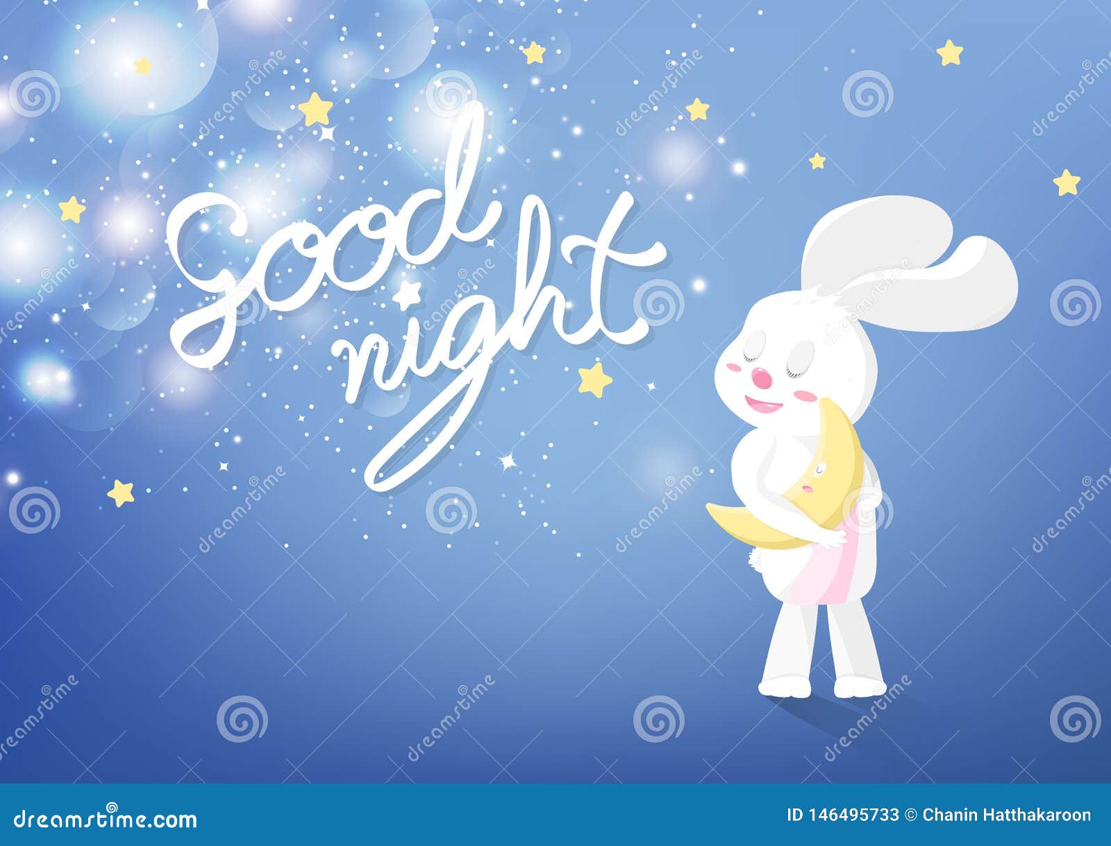 Good Night, Calligraphy, Sweet Dream Greeting Card Background Cover  Template Decoration, Adorable Bunny Sleeping Under Magic Stars Stock Vector  - Illustration of happiness, adorable: 146495733