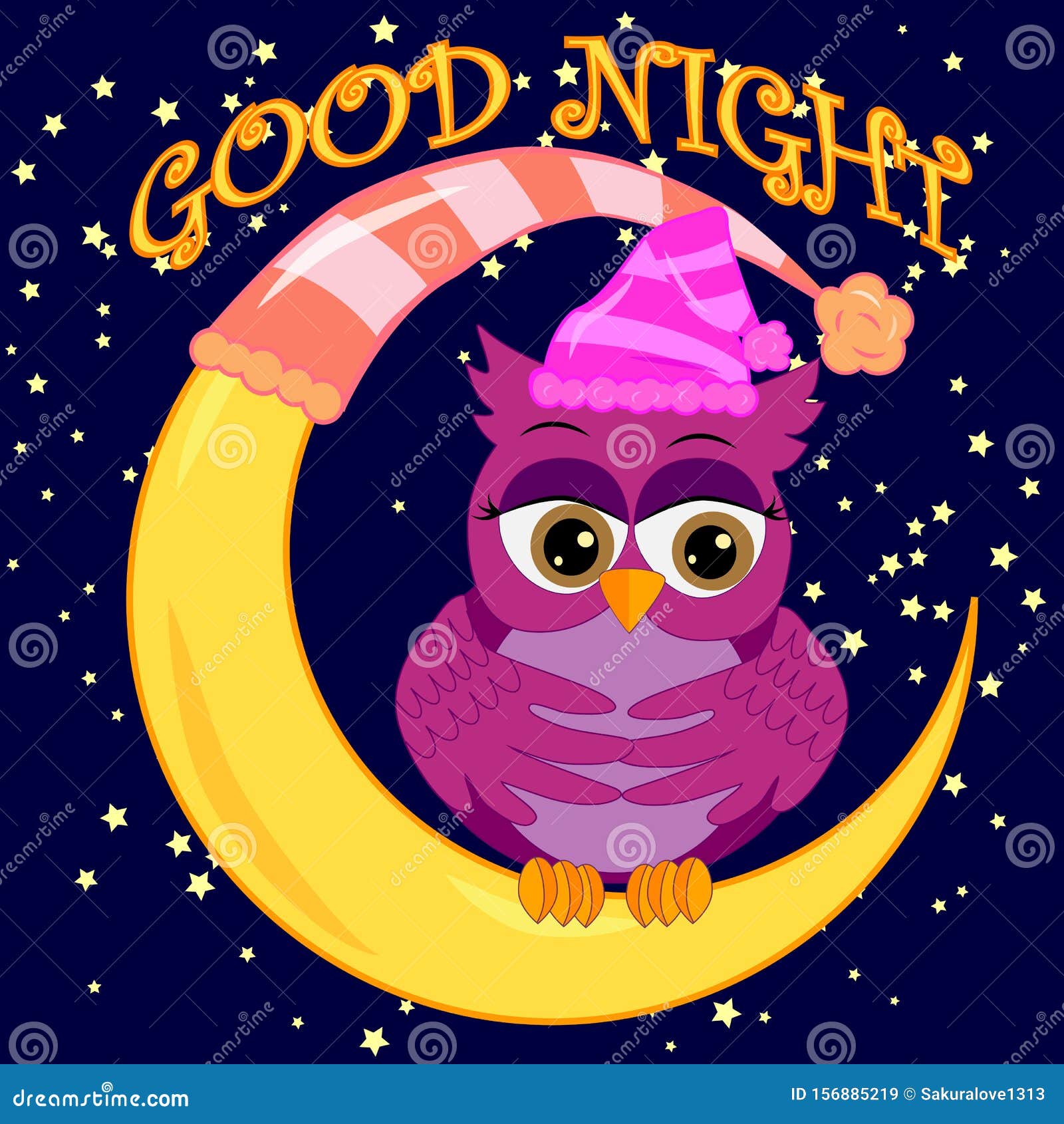 Good Night. Card with Cute Sleeping Owl. Illustration Stock ...