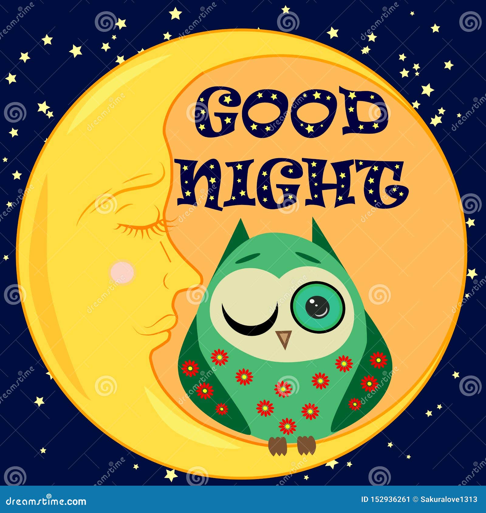 Good Night Card with Sleeping Moon and Cute Owl. Illustration Stock Illustration - Illustration of star, baby: 152936261 Good Night Card with Sleeping Moon and Cute Owl. Illustration Stock Illustration - Illustration of star, baby: 152936261
