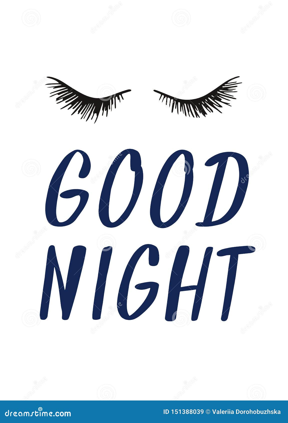 Good Night with Closed Eyes Isolated on White Background Stock Vector ...