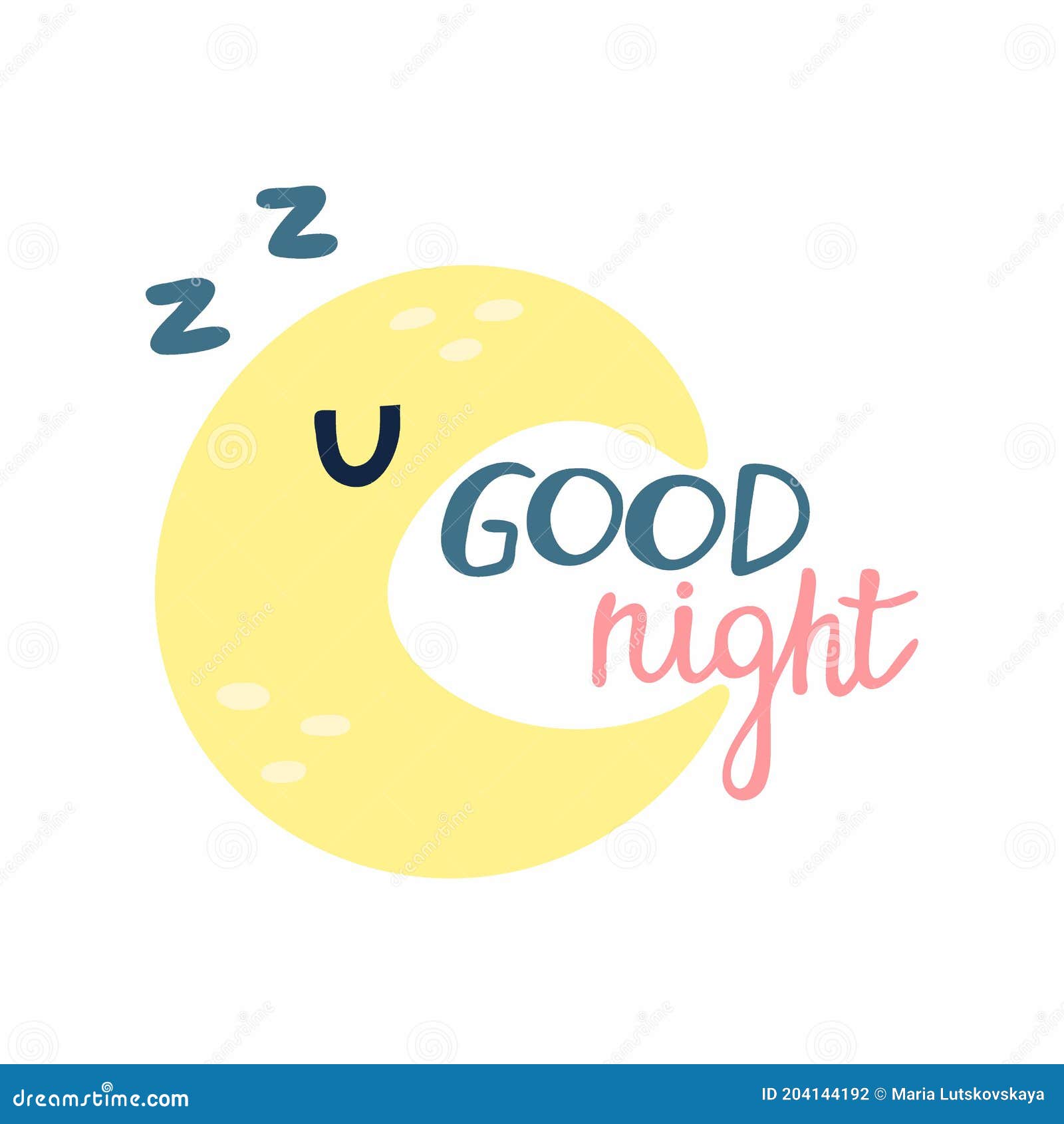 Good Night. Hand Drawn Lettering Short Phrase, Bedtime Poster, with ...