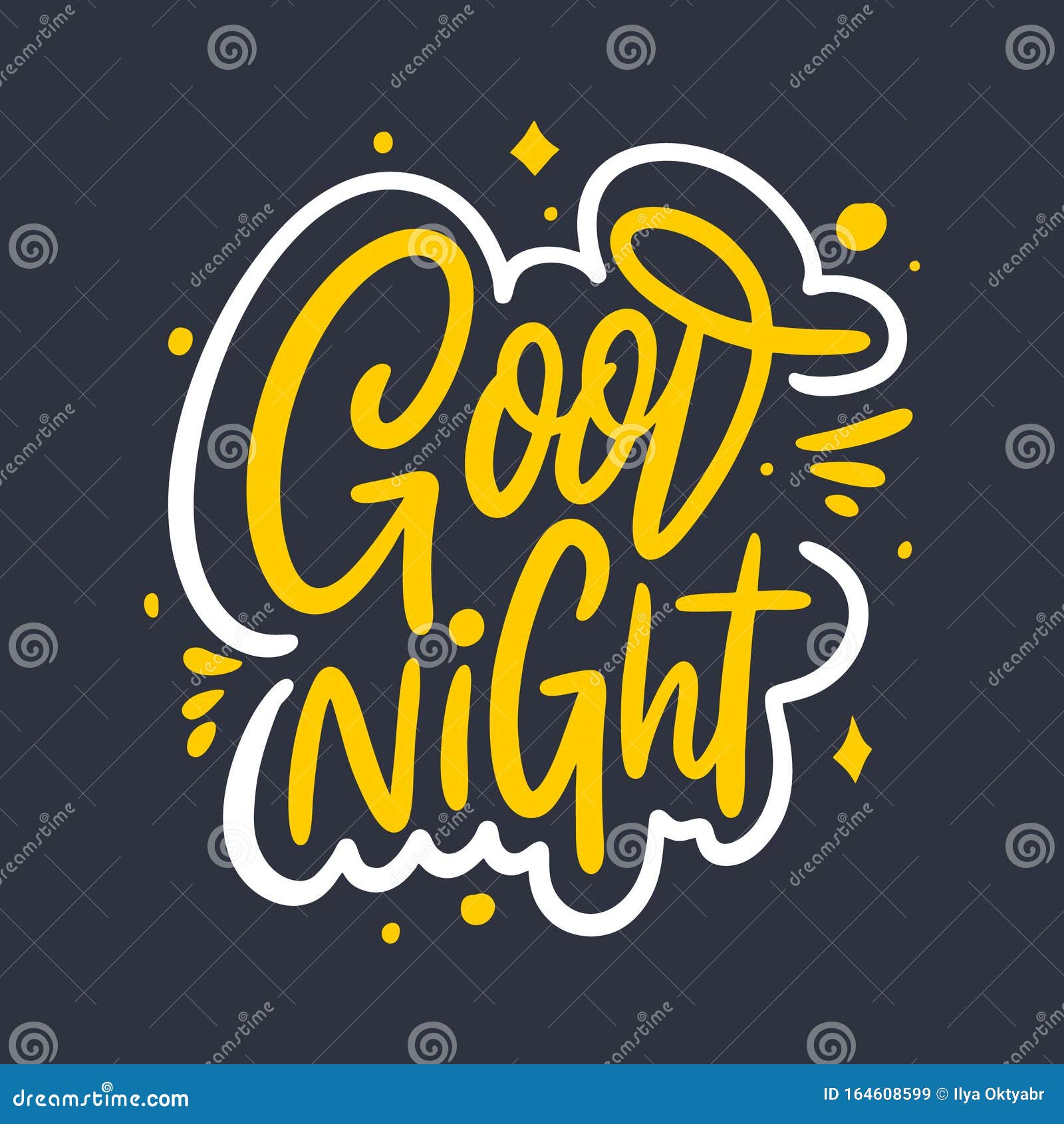 Good Night Hand Drawn Vector Lettering Phrase Isolated On Black