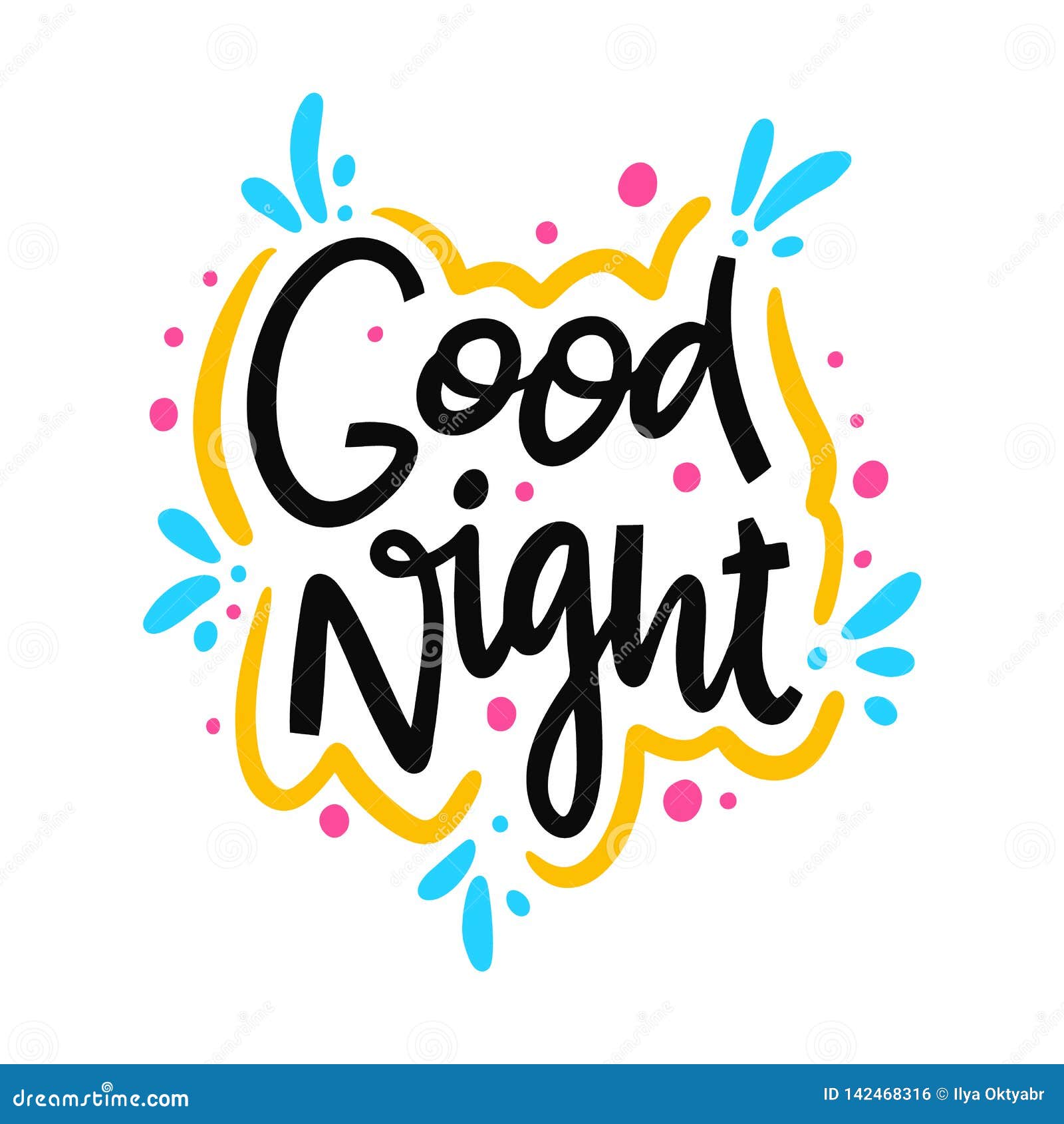 Good Night Hand Drawn Vector Lettering Phrase. Modern Typography Stock ...