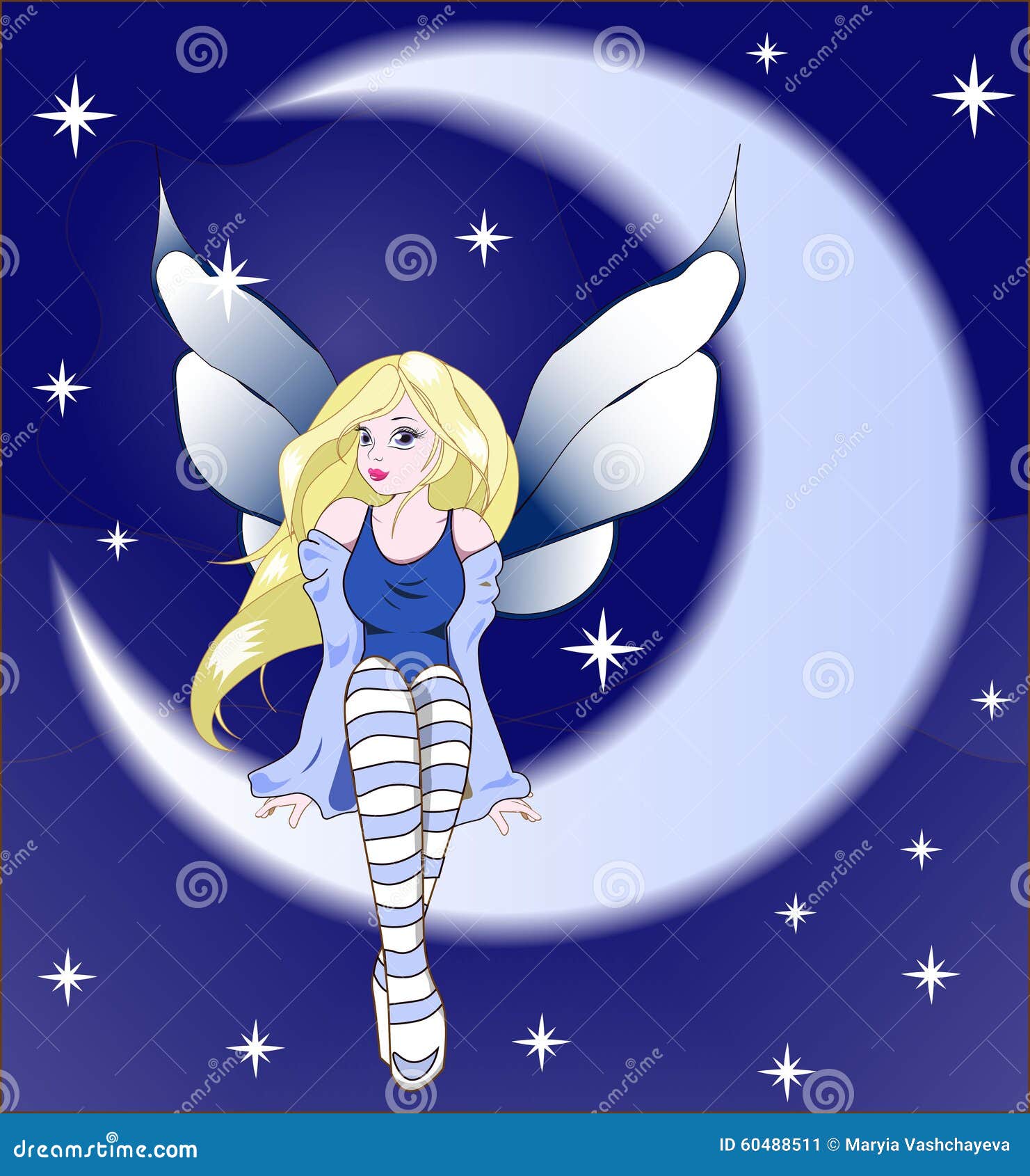 Good night midnight fairy stock illustration. Illustration of stars