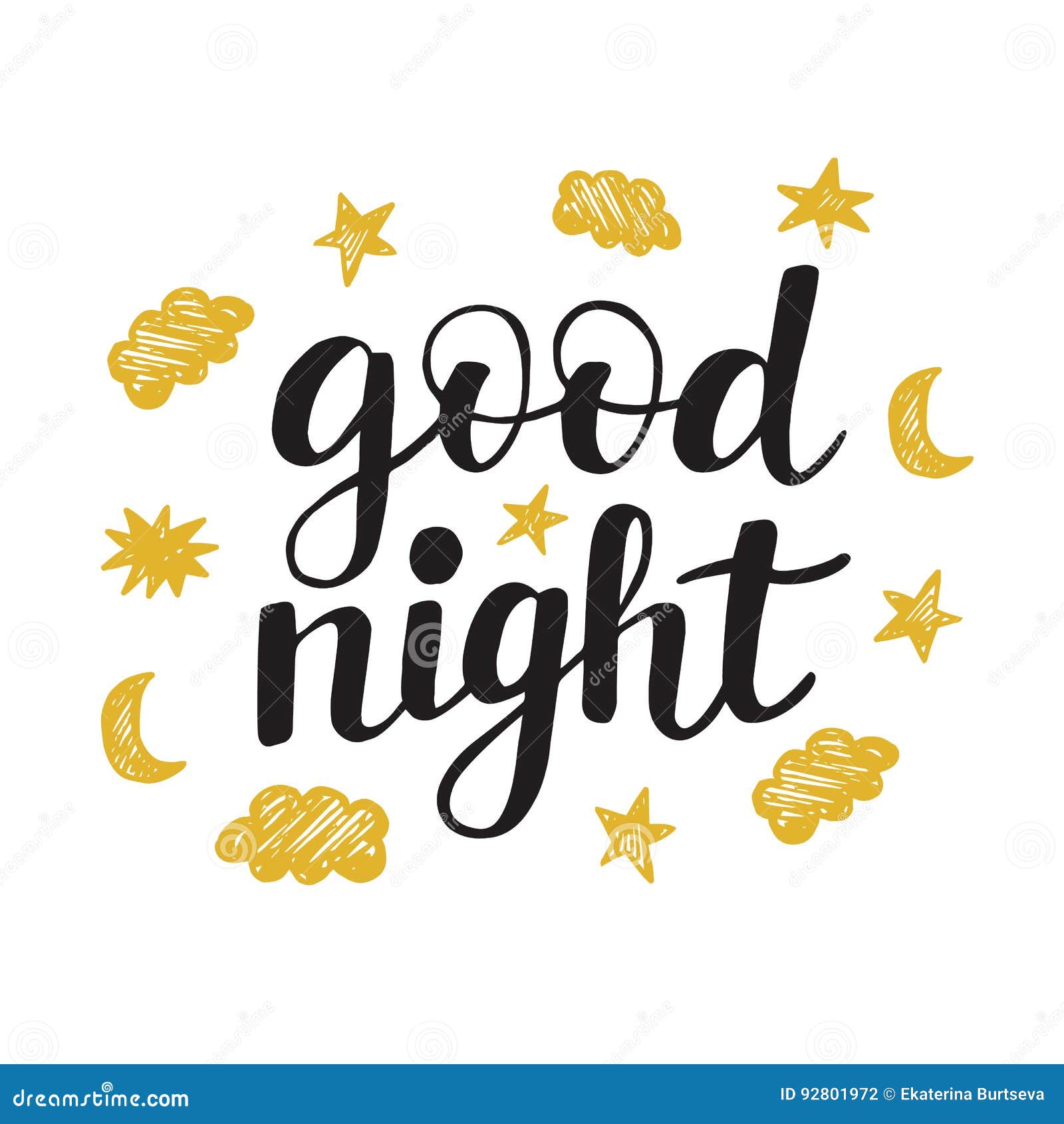 Good Night Modern Ink Lettering in Black and Golden Colors Stock Vector ...