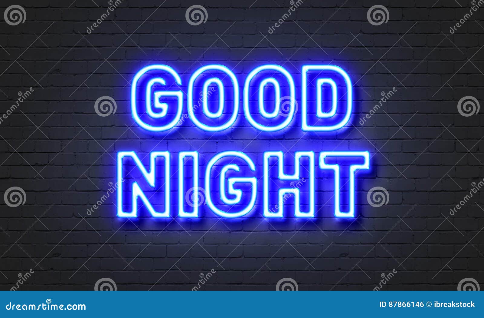 Good Night Neon Sign on Brick Wall Background. Stock Photo - Image of
