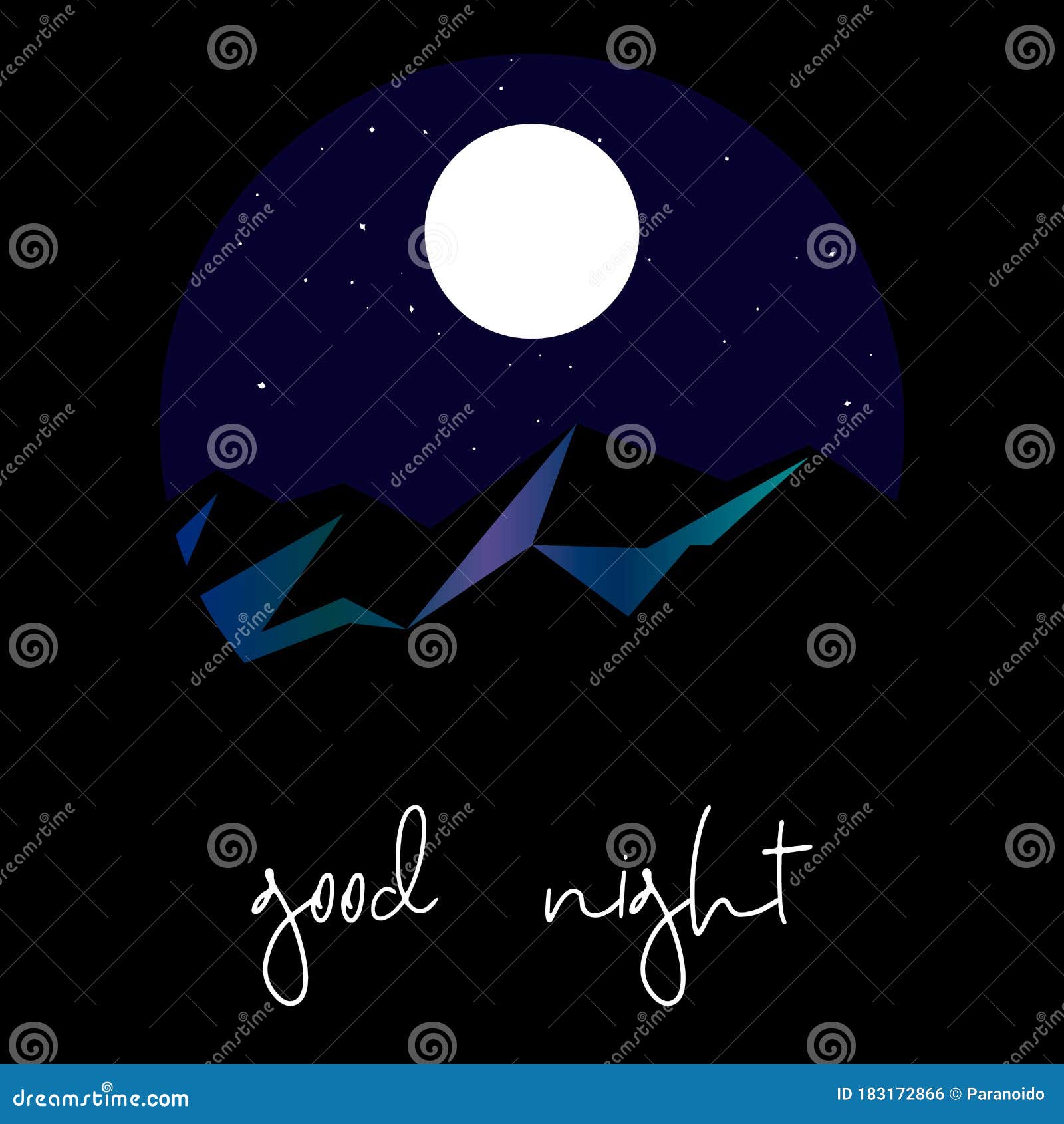 Good Night Postcard with Snowy Mountains and Starry Sky Stock Vector ...