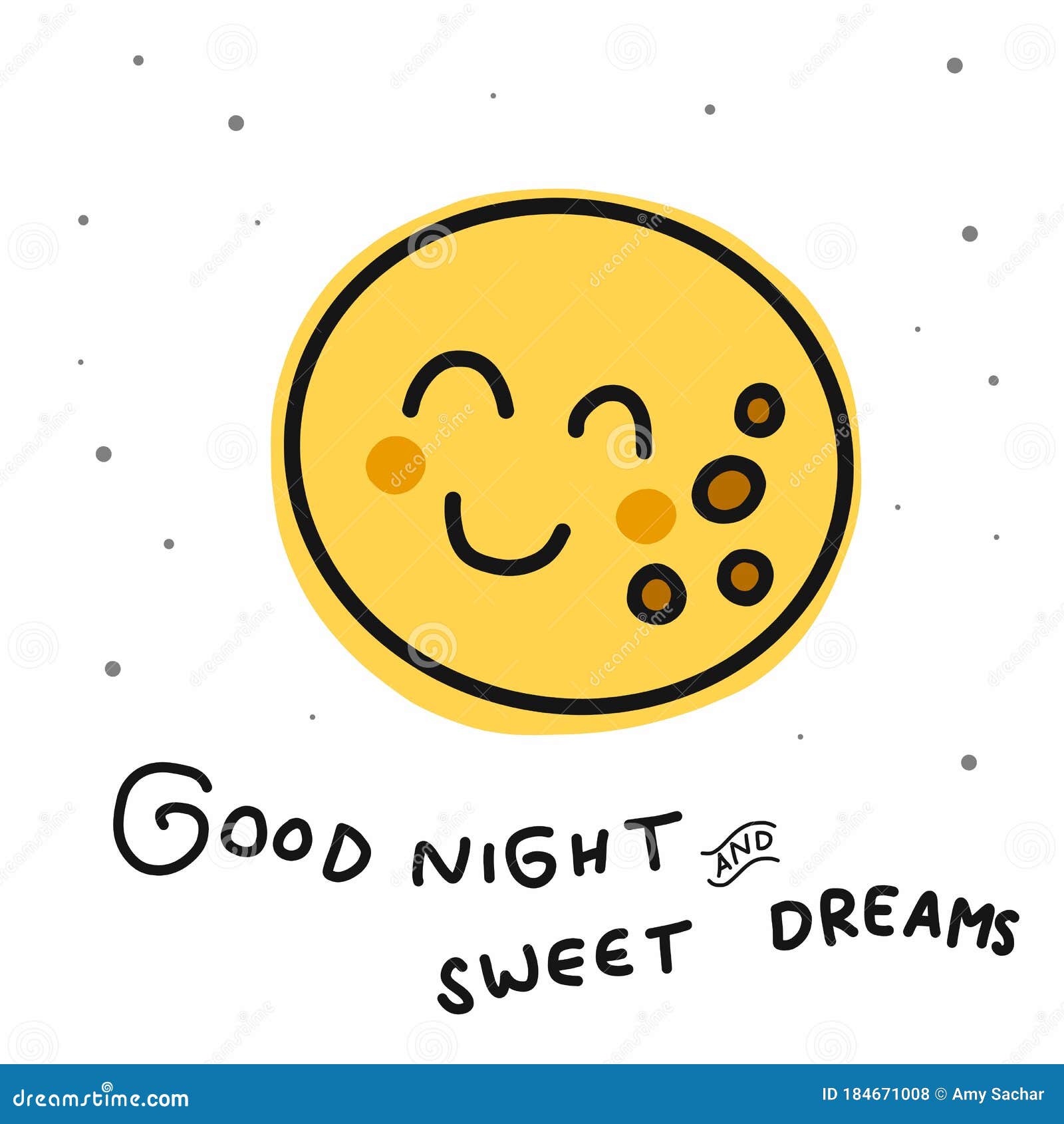 Good Night and Sweet Dreams Full Moon Cartoon Doodle Illustration Stock  Vector - Illustration of dream, goodnight: 184671008