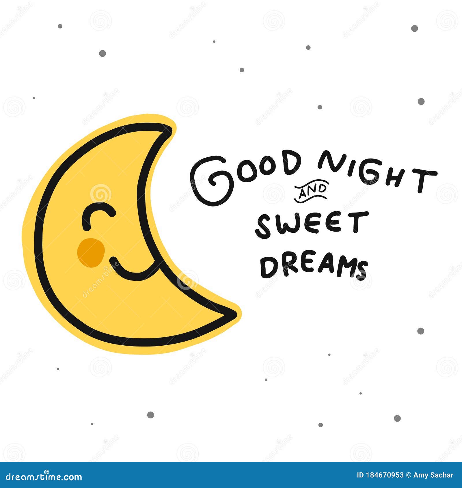 Good Night and Sweet Dreams Half Moon Cartoon Doodle Illustration Stock ...