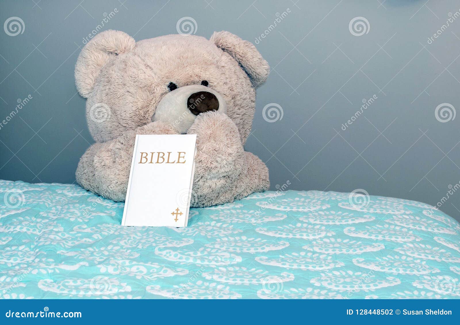 Good Night Teddy Bear with Prayers and Bible Stock Photo - Image ...