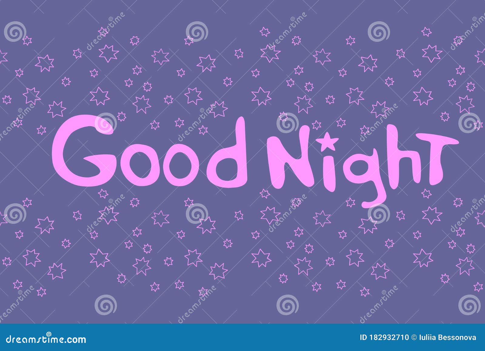 Good Night. Vector Card in Cartoon Style with Pink Handwritten ...