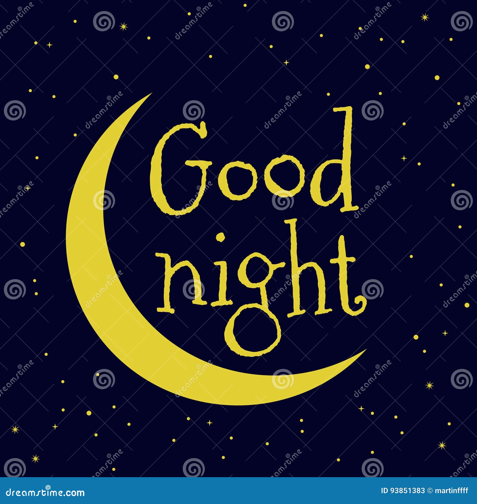 Good Night Vector - Yellow Moon and Stars on Dark Blue Sky Stock Vector ...