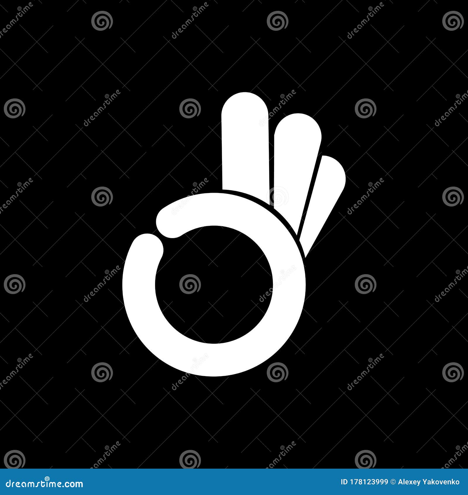 good and ok or abstract okey. hand  gesture logo  templatet in white on  black background. eps 10 
