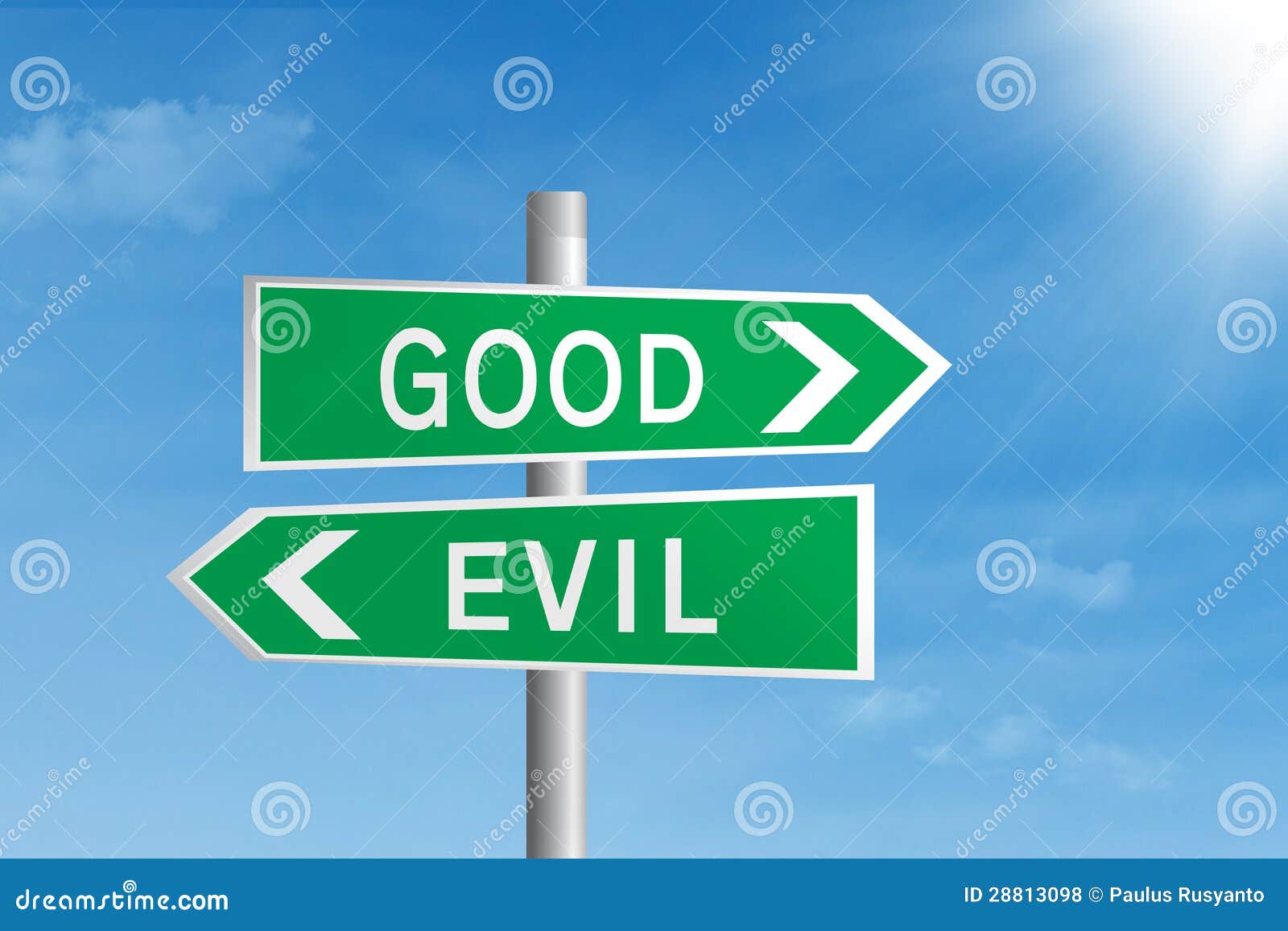 good vs evil road sign