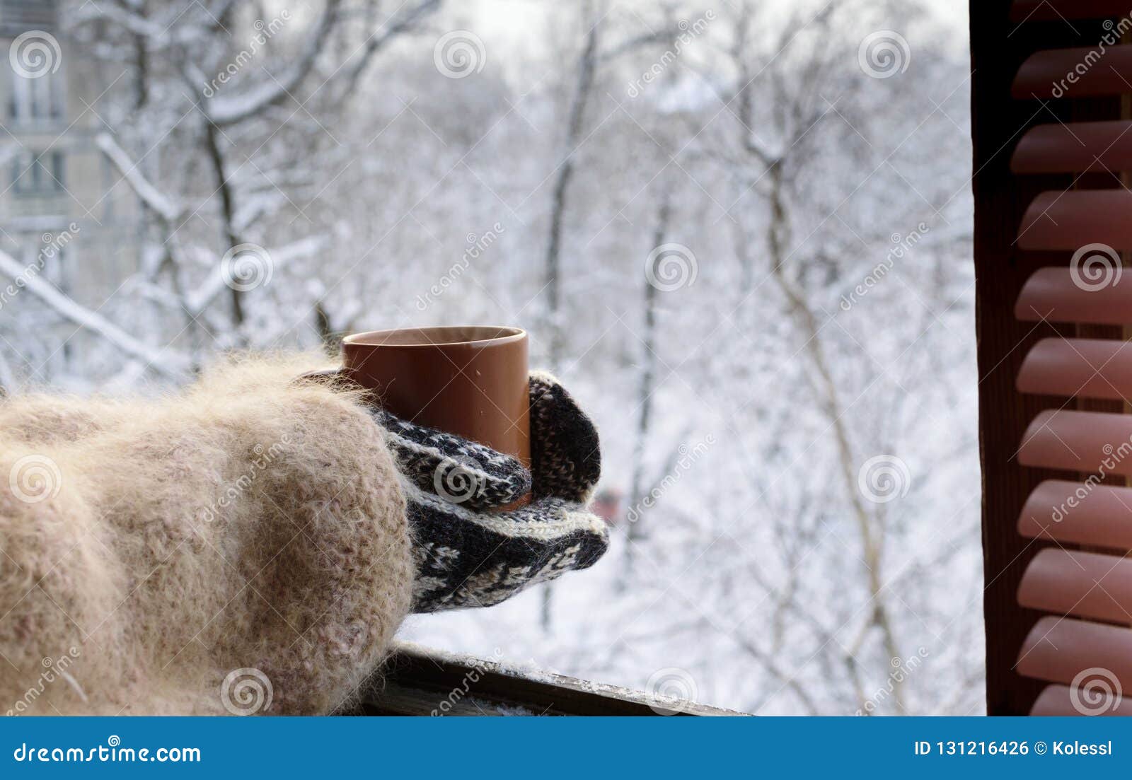 Good winter morning stock photo. Image of beverage, mittens ...