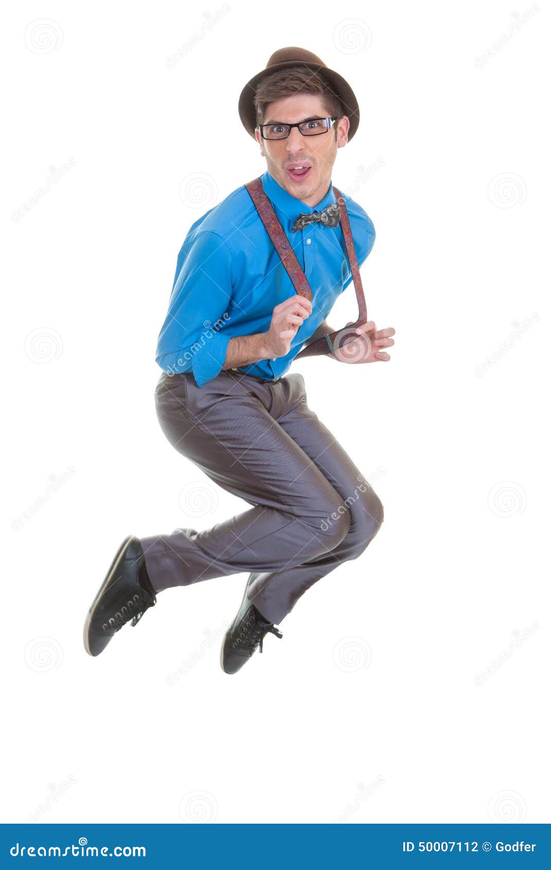 Goofy business man jumping stock photo. Image of playful - 50007112