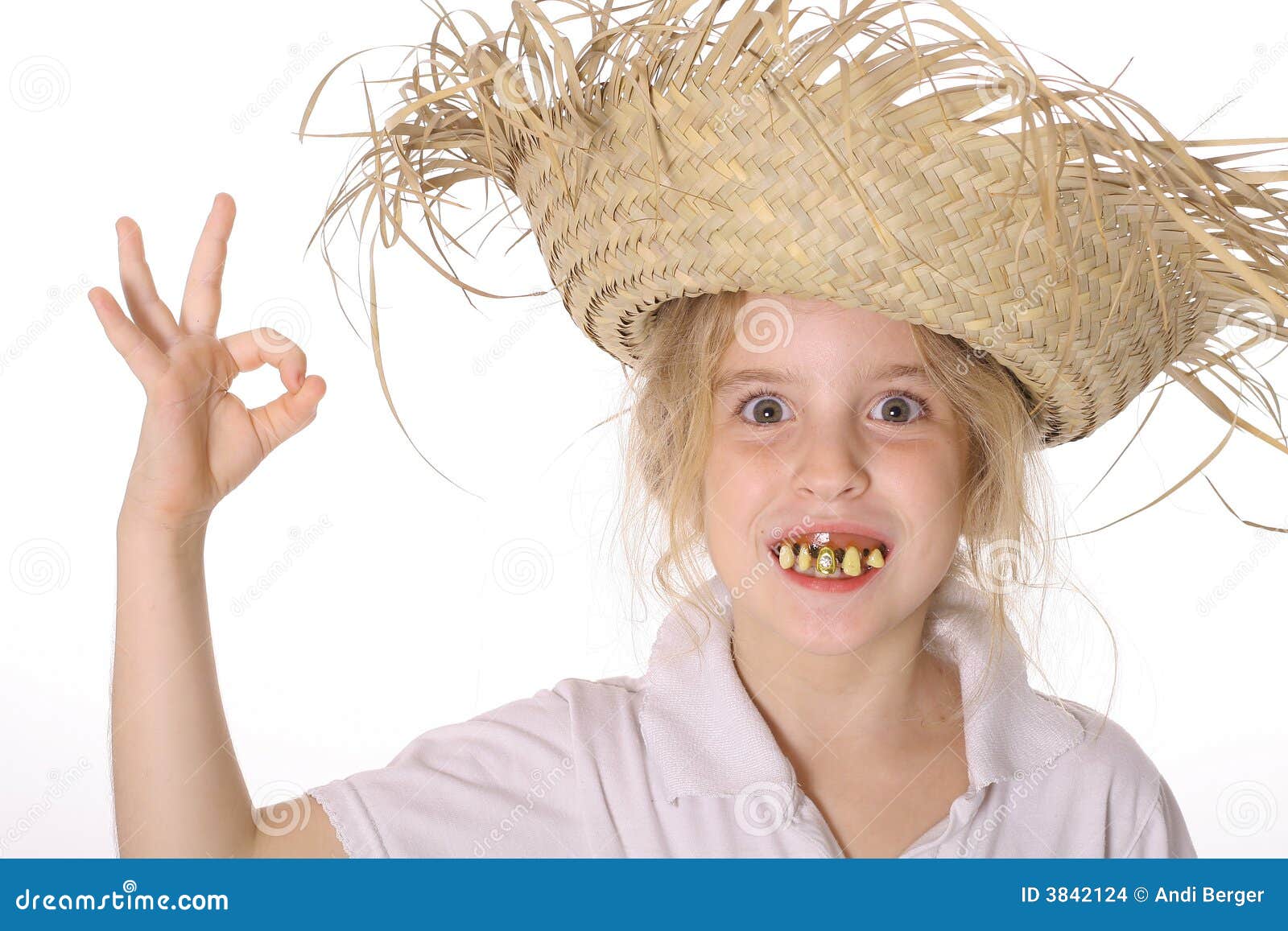 Goofy Girl In Straw Hat Ok Stock Images Image 3842124