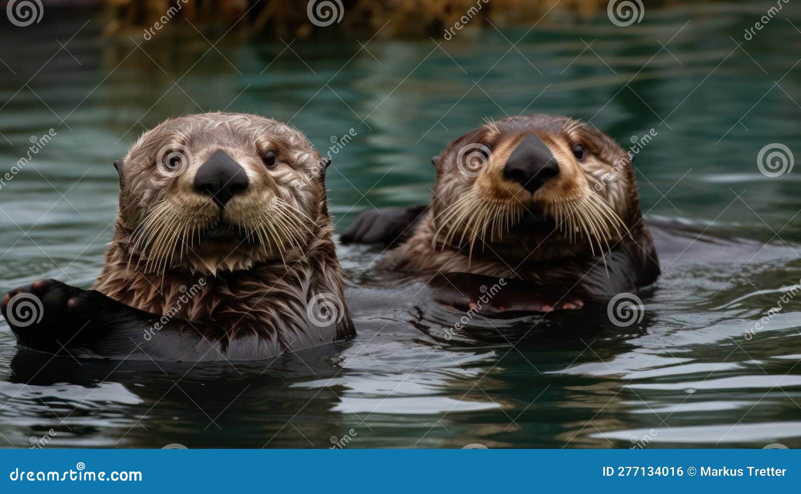 Goofy Sea Otters Floating on Their Backs Created with Generative AI