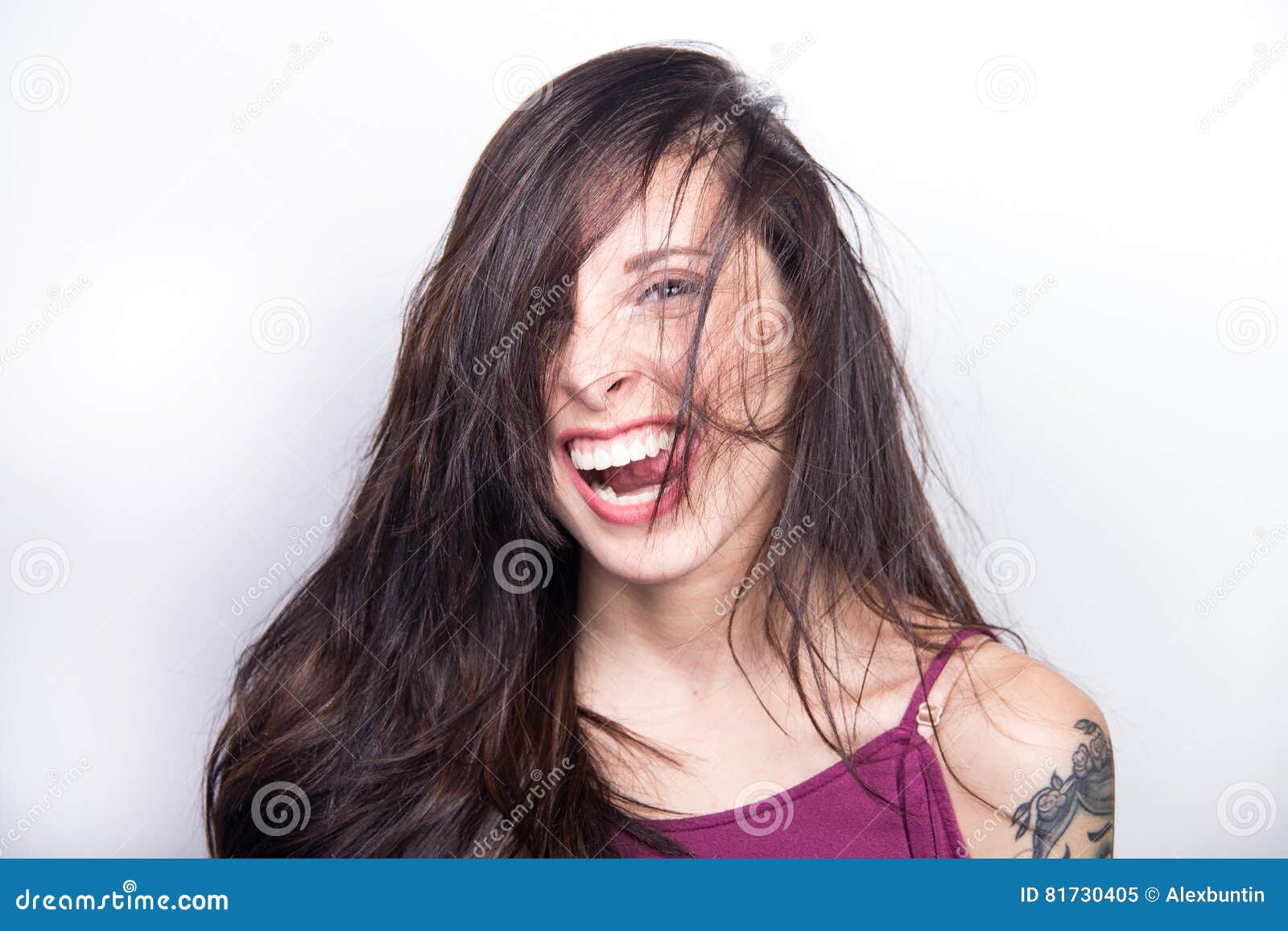 Goofy Young Woman Making Silly Face Sticking Tongue Out And Laug Stock 