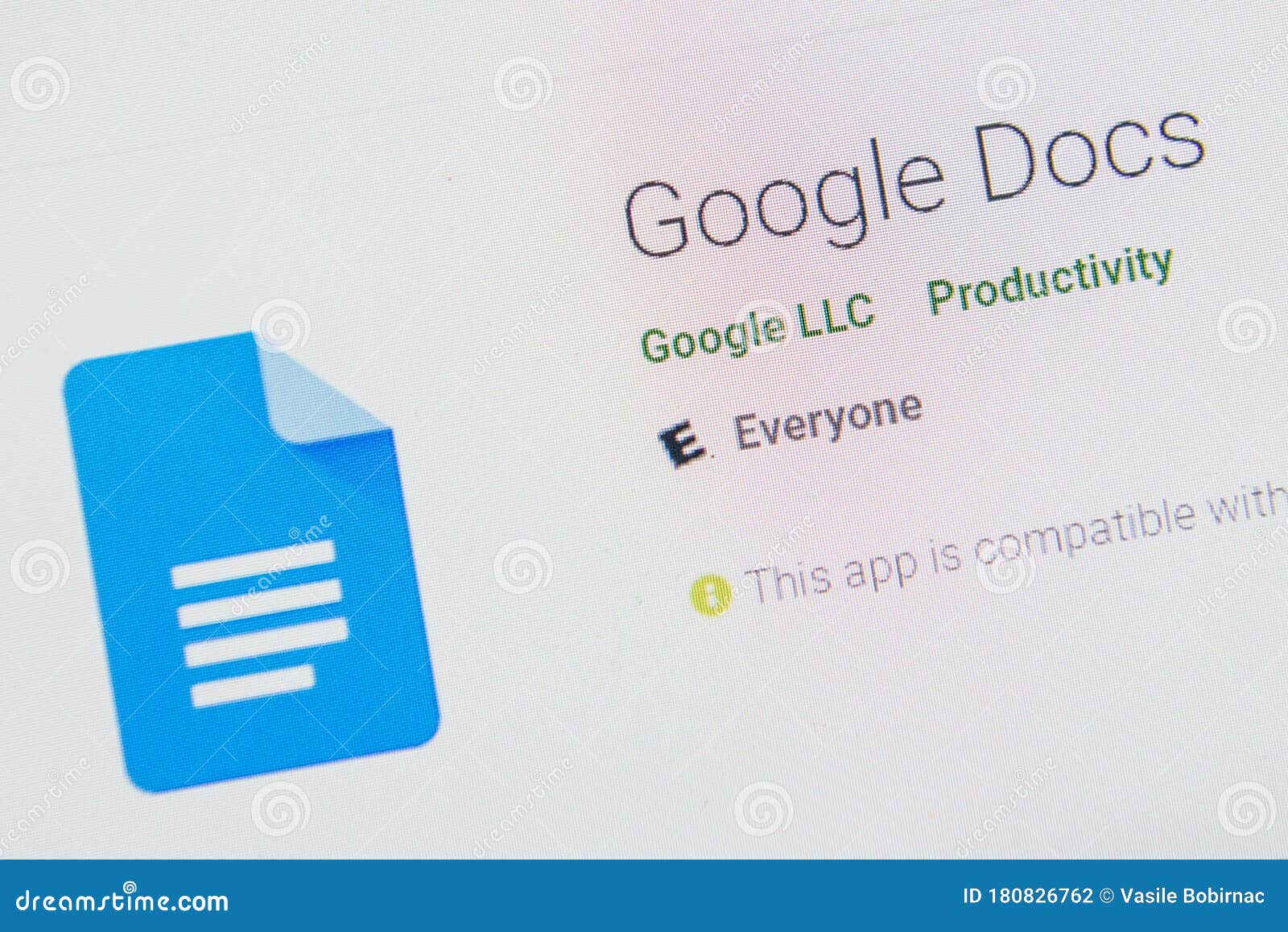 Google docs app icon selective focus editorial photography image of