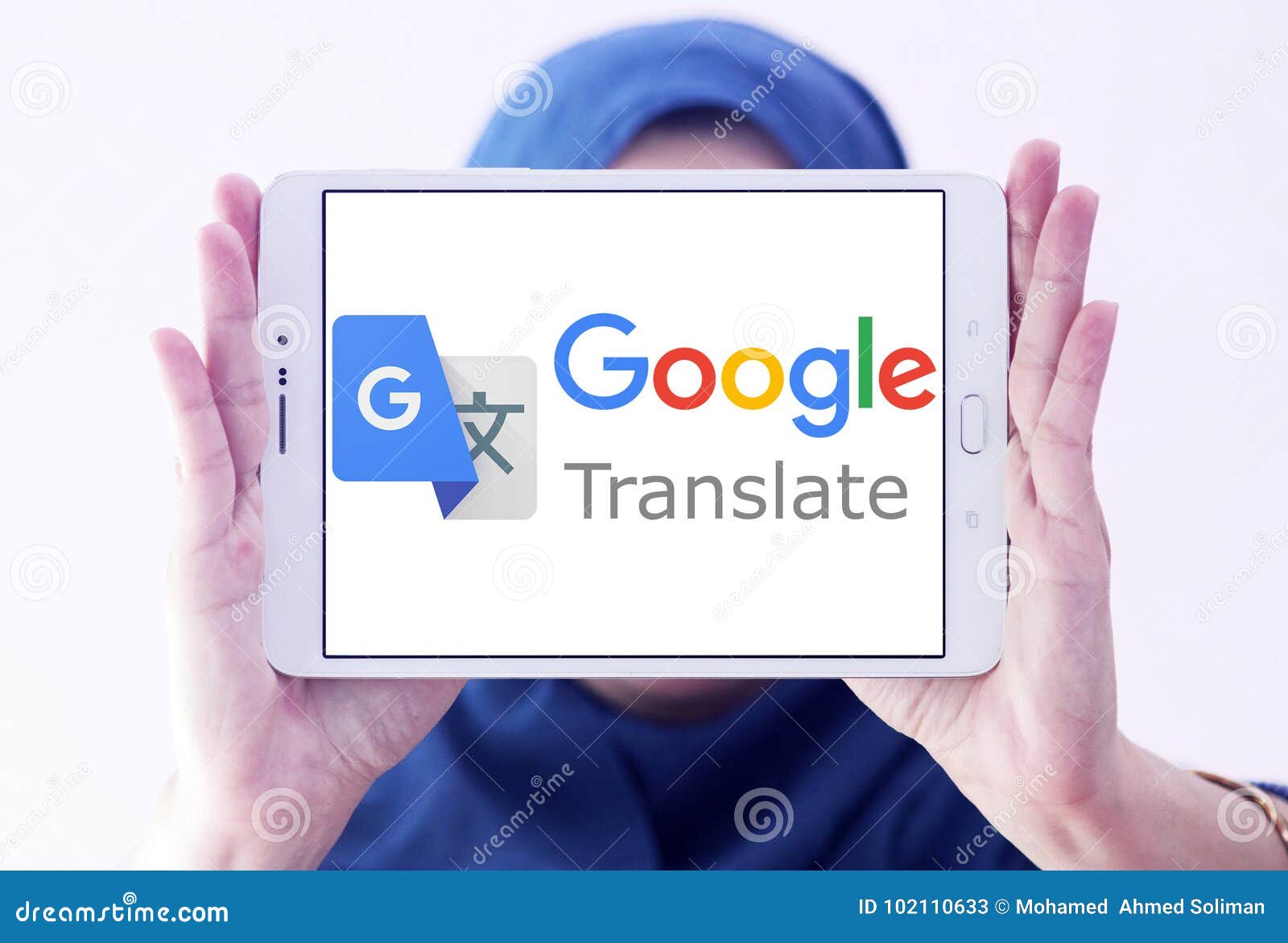https www dreamstime com google translate logo samsung tablet holded arab muslim woman free multilingual machine translation service image102110633