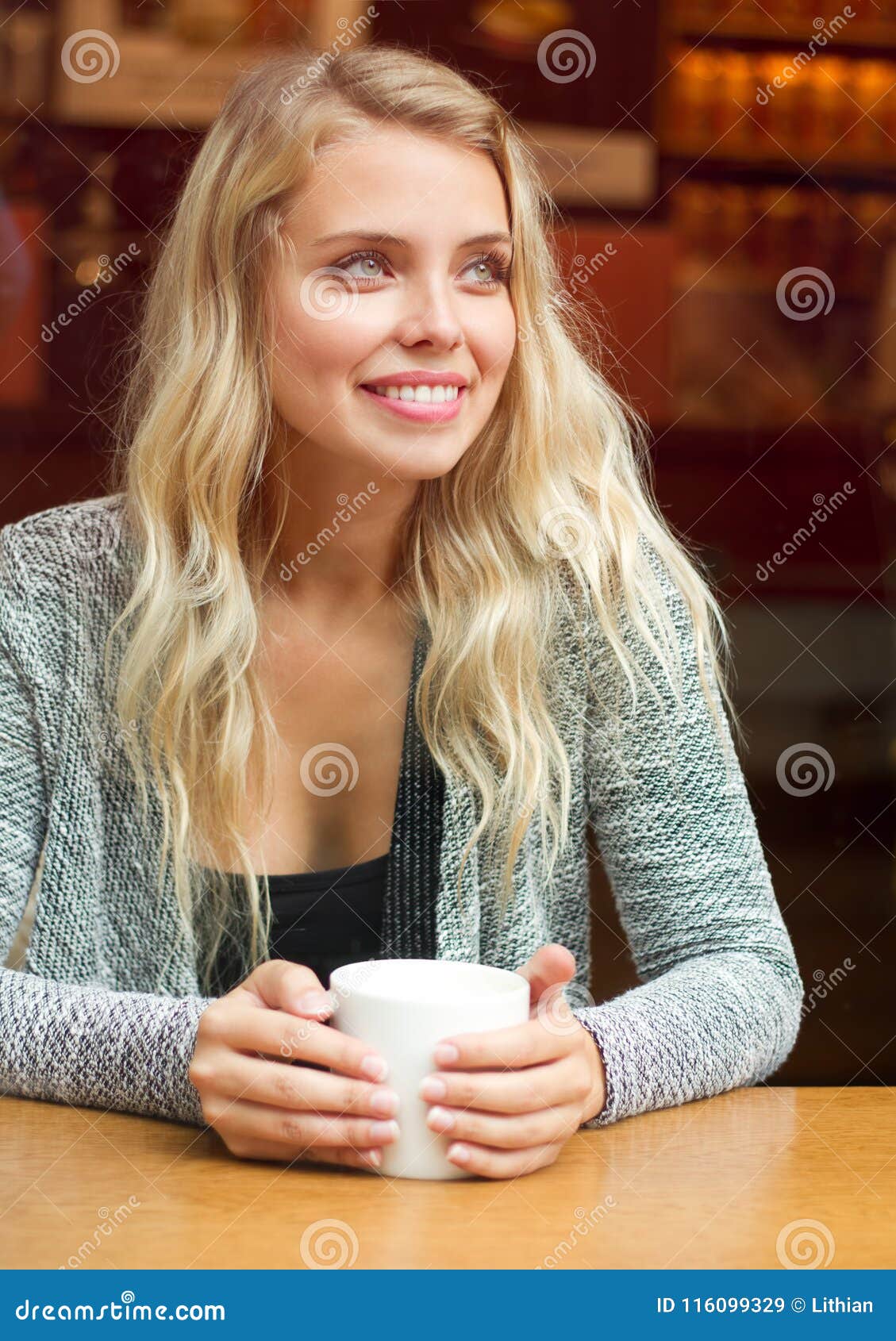 Gorgeous Blond Drinking Coffee. Stock Image - Image of drink, smiling ...