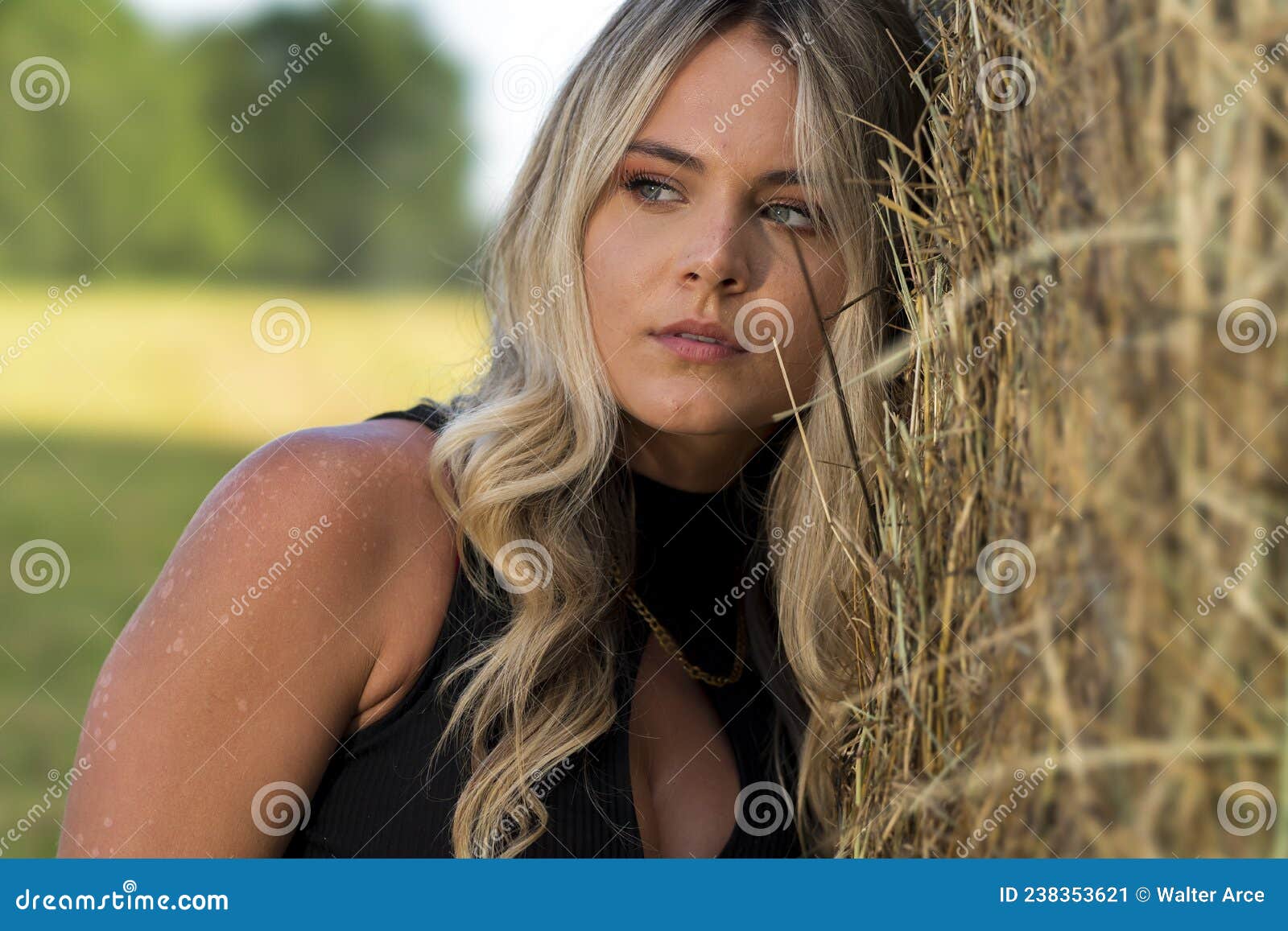 A Lovely Blonde Model Poses Outdoors In A Farm Environment Stock Image Image Of Carefree