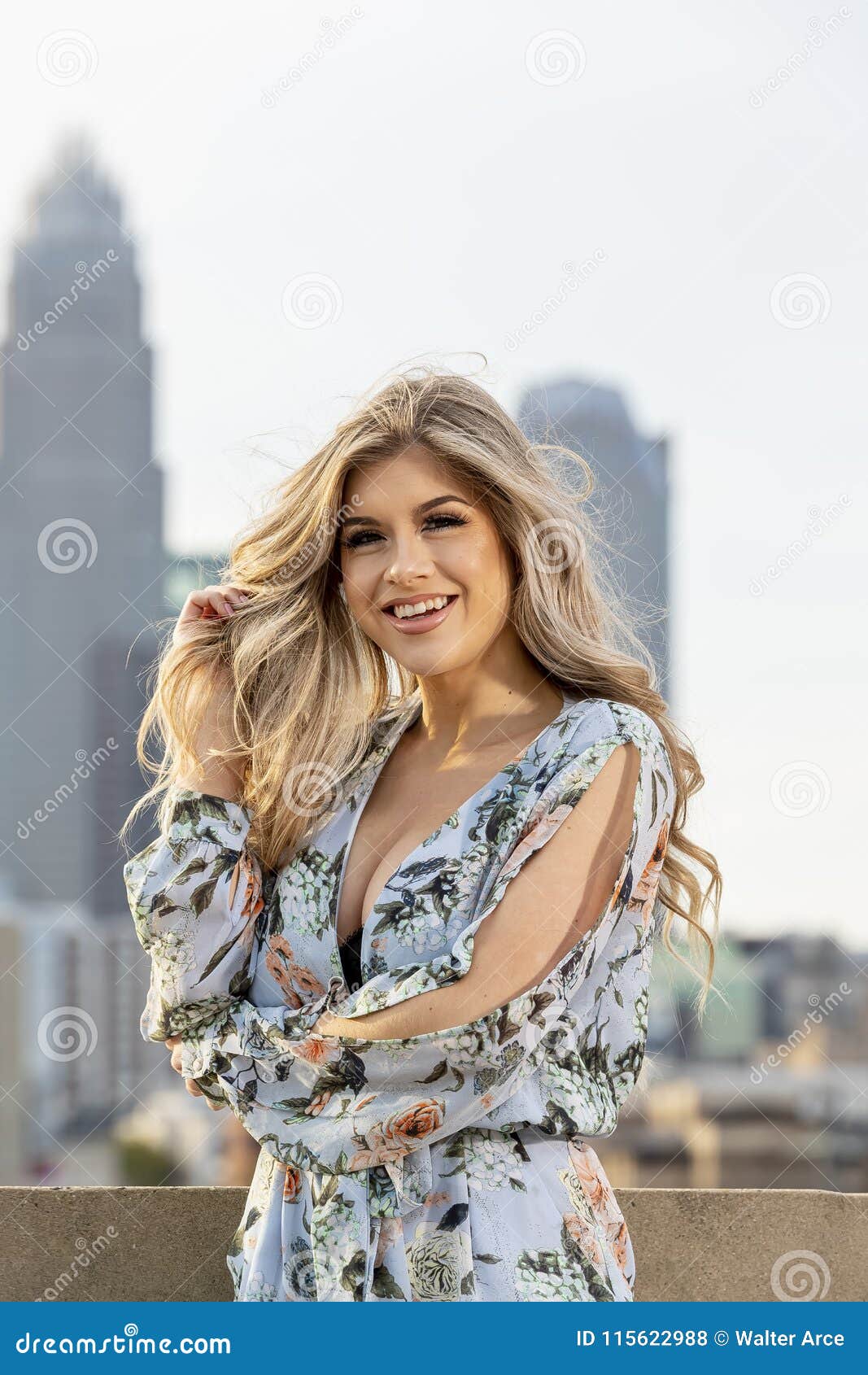Gorgeous Blonde Hispanic Model Posing Outdoors Stock Photo Image