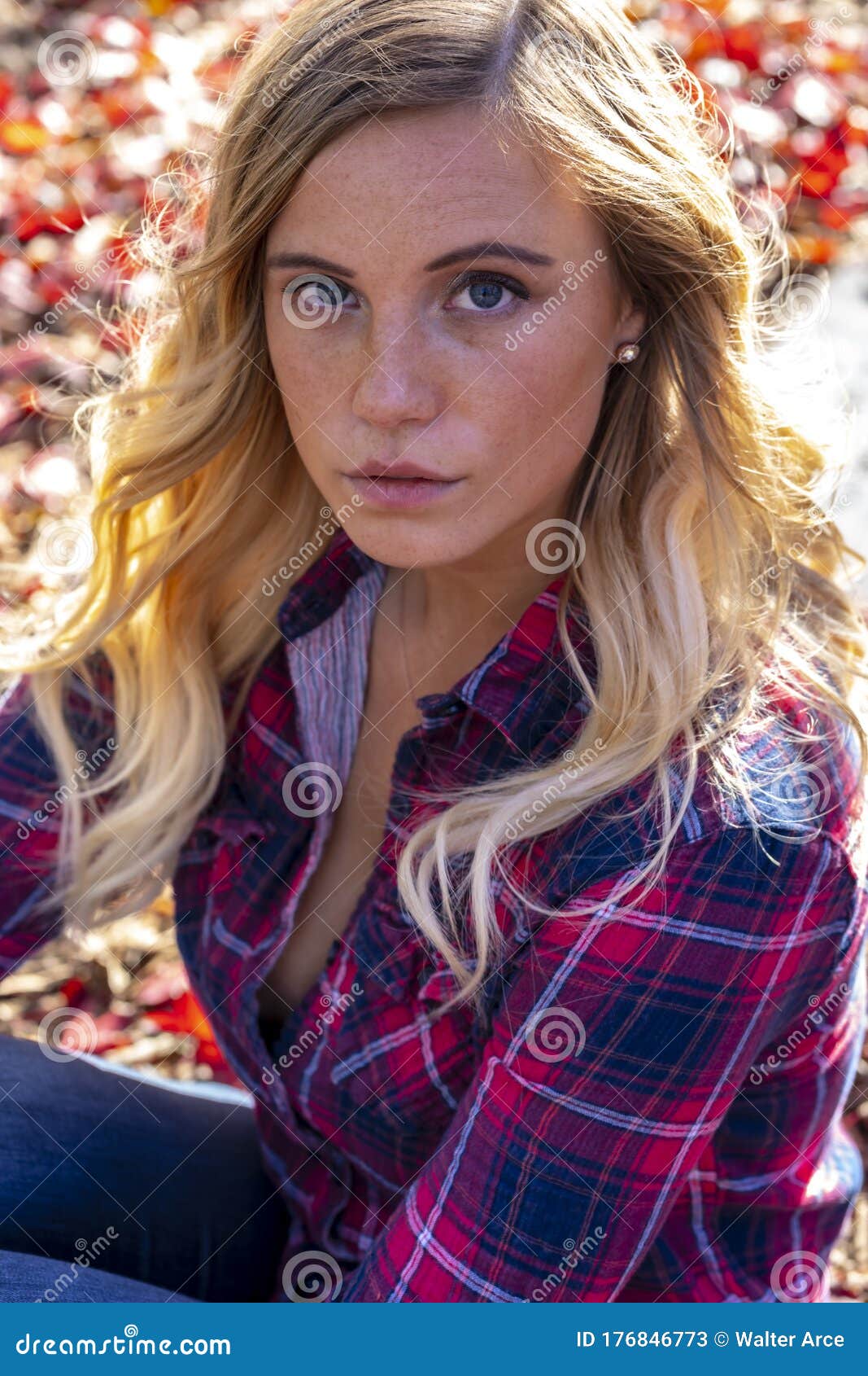 A Lovely Blonde Model Enjoys An Autumn Day Outdoors At The Park Stock Image Image Of Girl