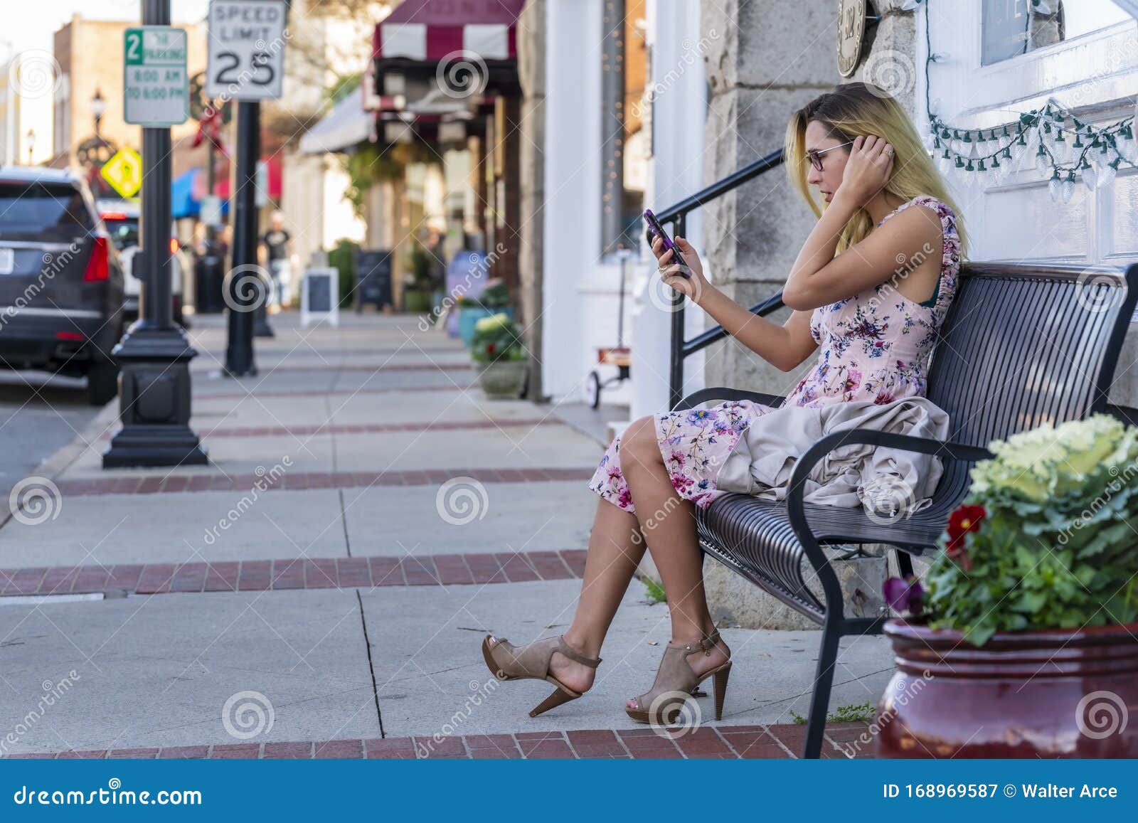 A Lovely Blonde Model Enjoys An Autumn Day Outdoors In A Small Town Stock Image Image Of