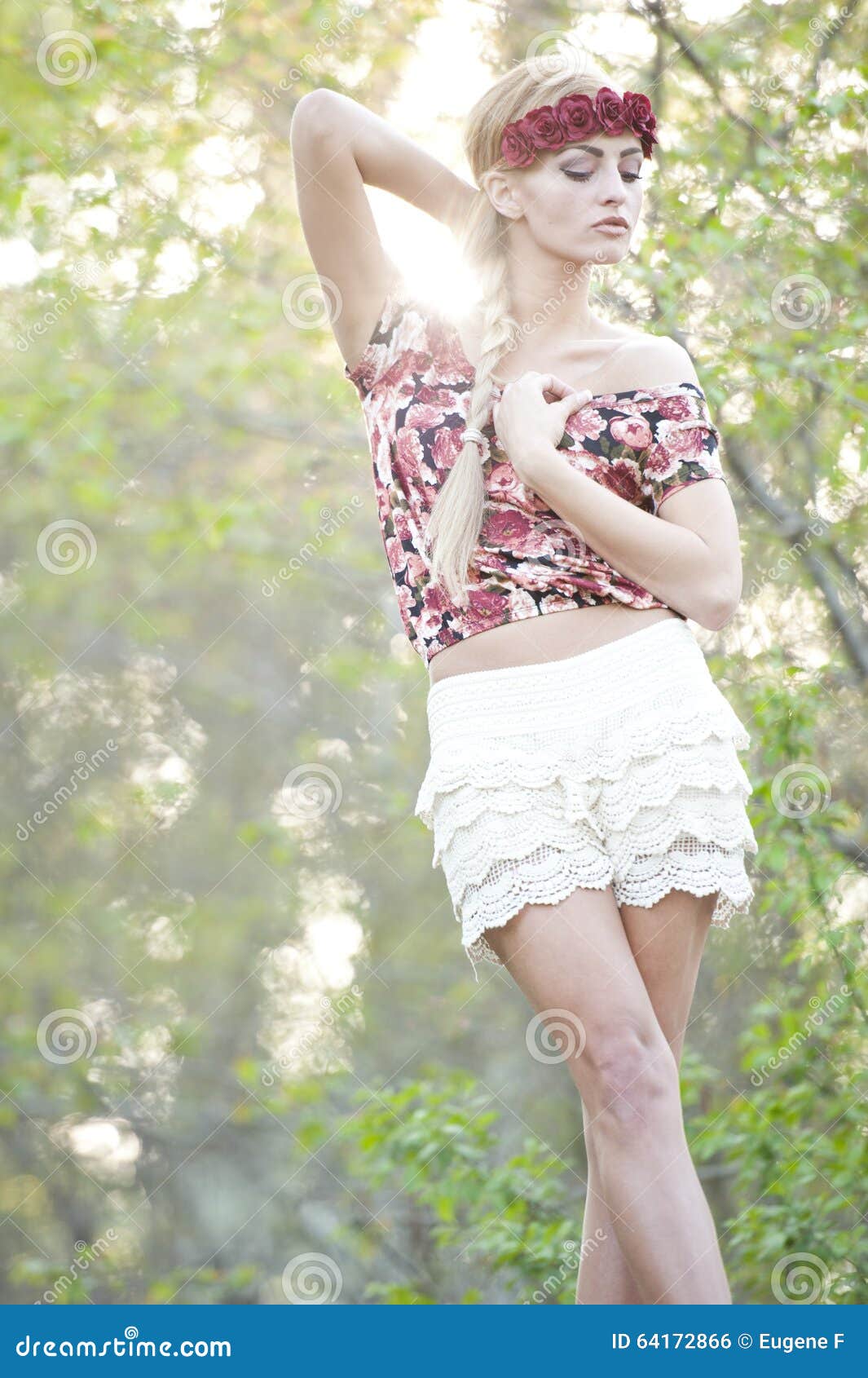 Gorgeous Blonde in Red Flower Crown Stock Photo - Image of human, braid ...