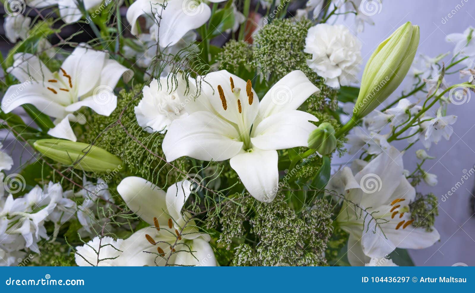 Bouquet of White Lilies and Carnations Flowers. Stock Image Image of roses, flora