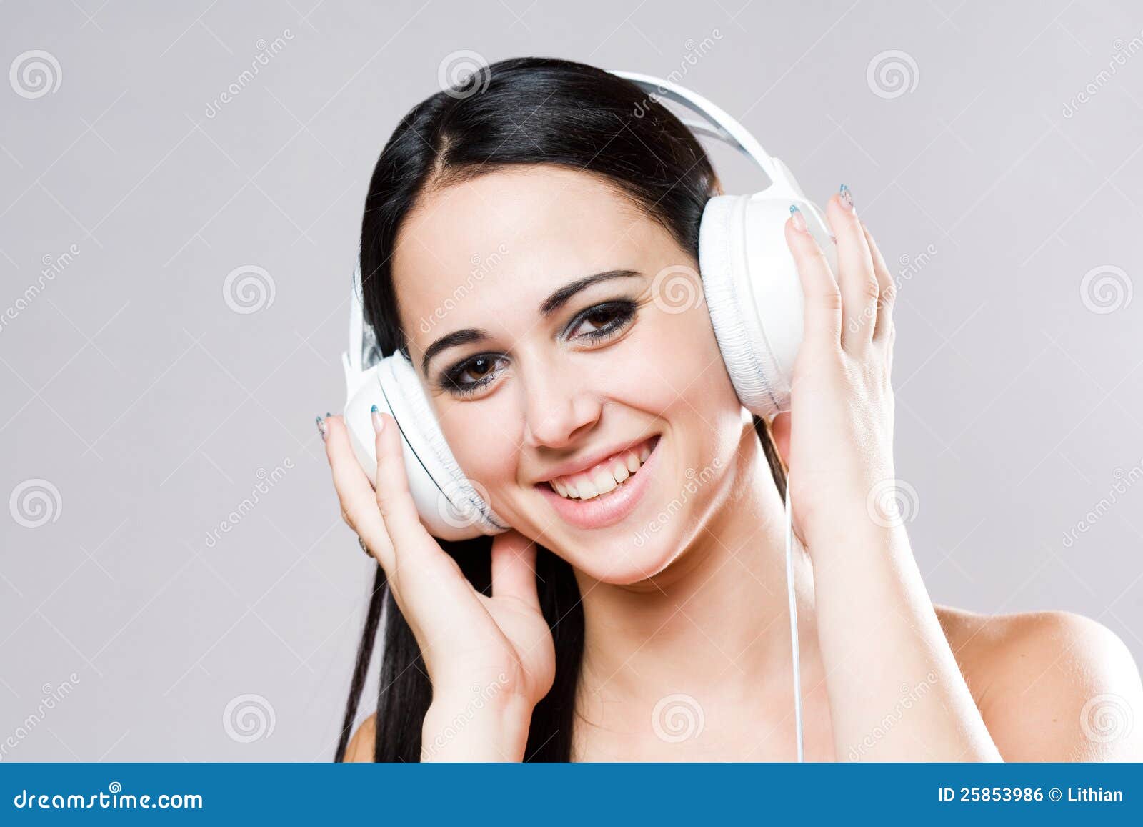 Gorgeous Brunette Music Lover. Stock Photo - Image of female, pretty ...