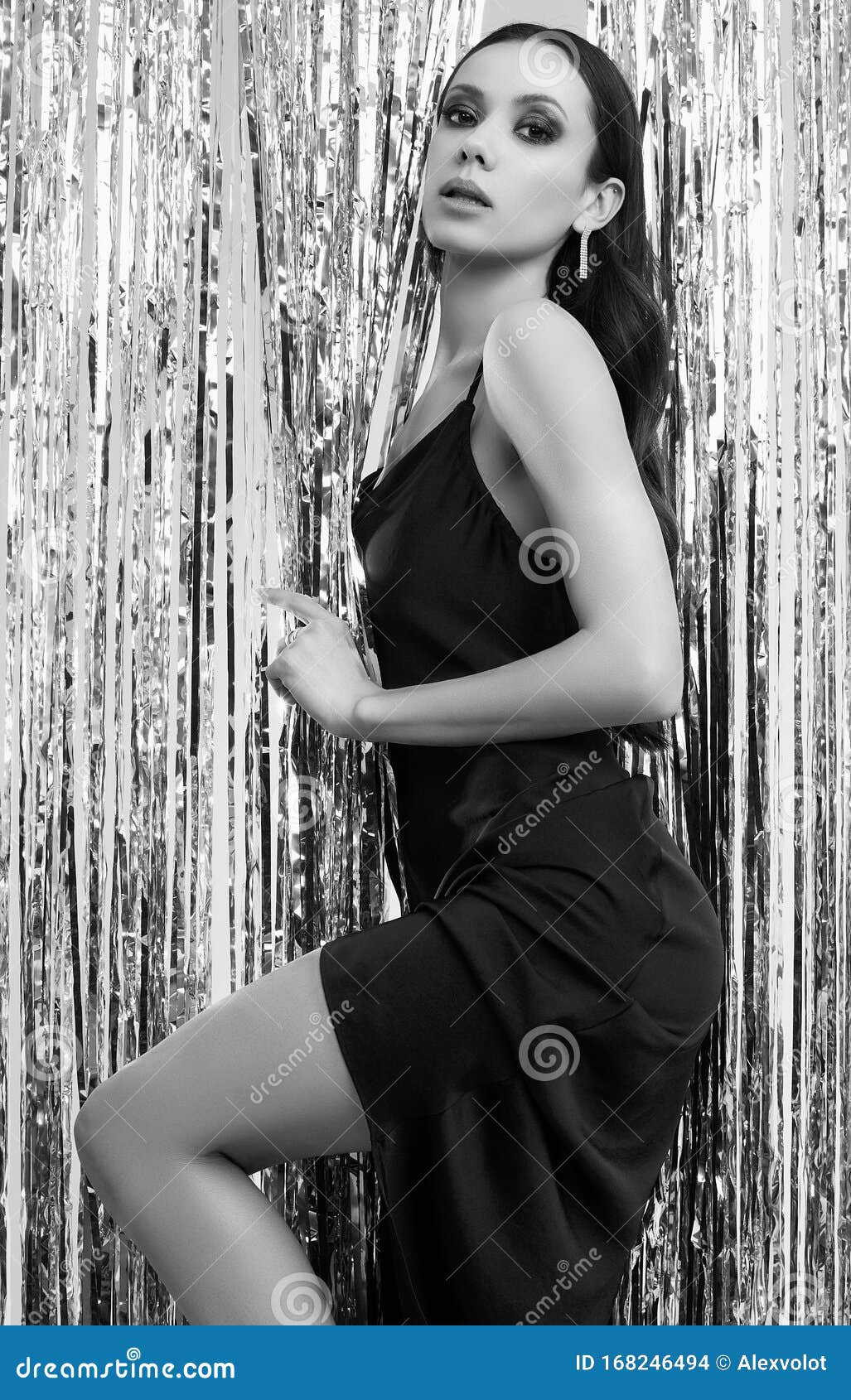 Gorgeous Elegant Hispanic Brunette Woman In Luxurious Black Dress Stock ...