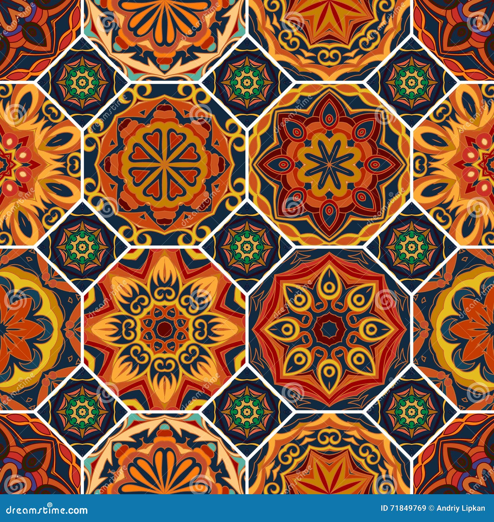 Flower Ornament Orange Flowers on Purple Tile