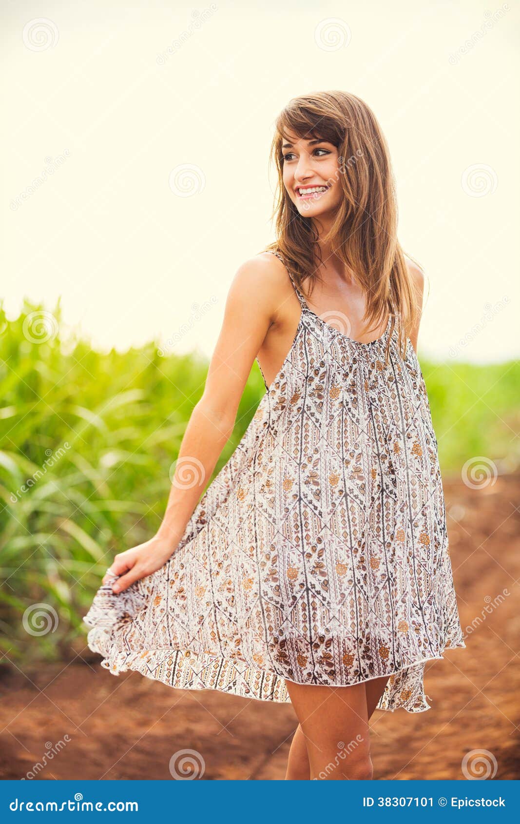 Gorgeous Girl Walking in the Field, Summer Lifestyle Stock Image ...