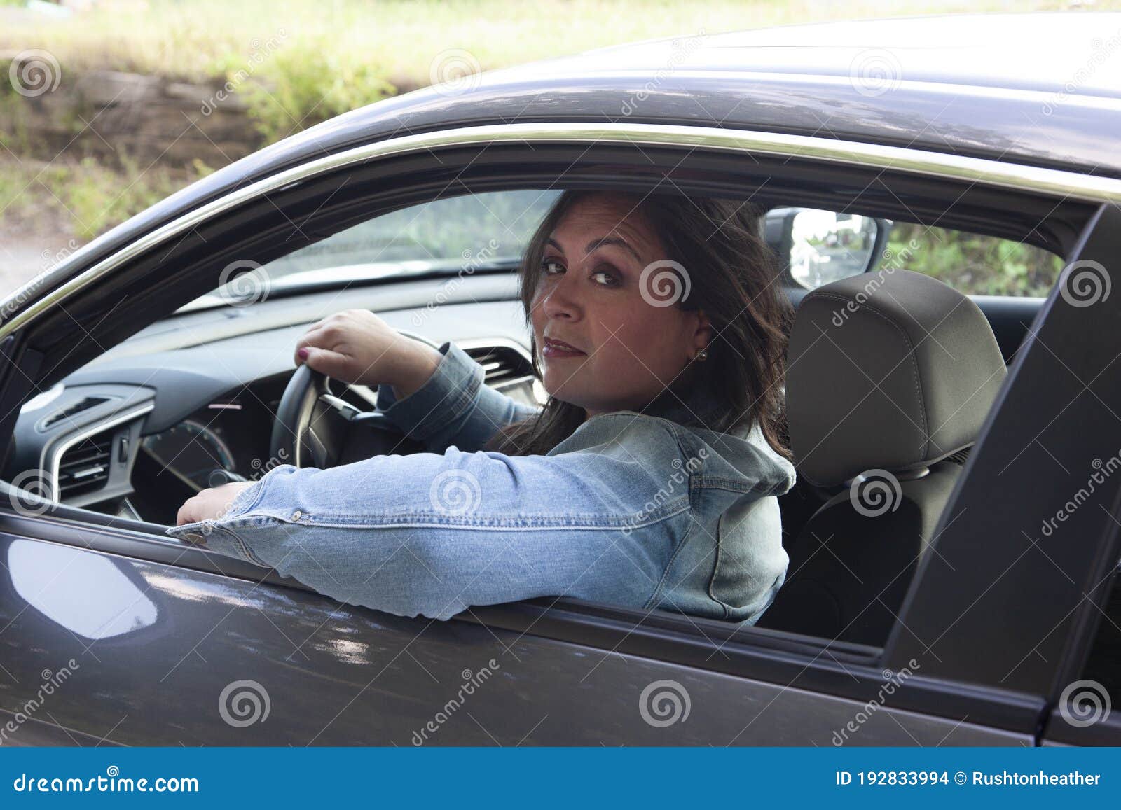 Beautiful Woman Relaxed in the Car Stock Photo - Image of steering ...