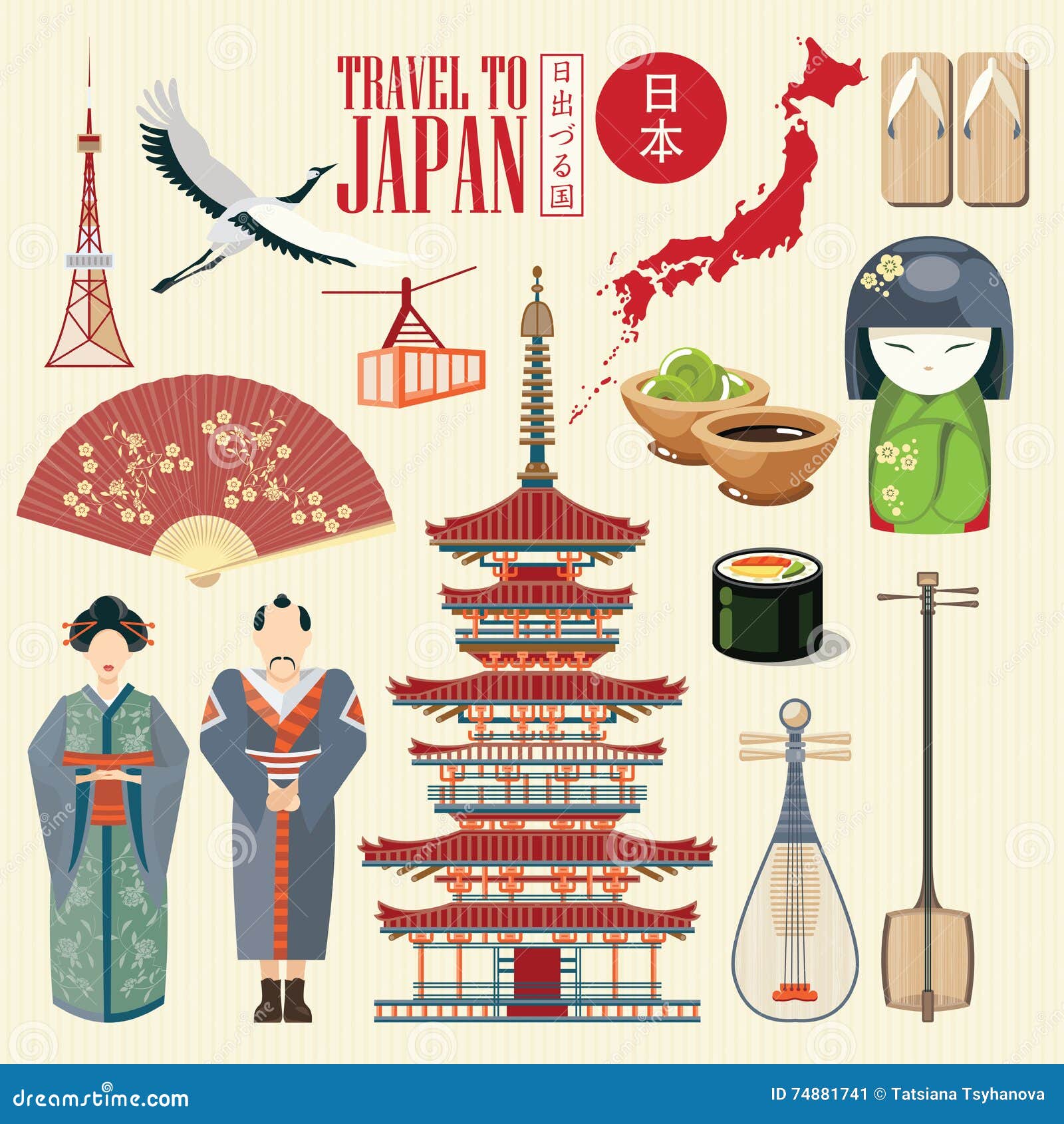 Gorgeous Japan Travel Poster. Japanese Icons Stock Vector ...