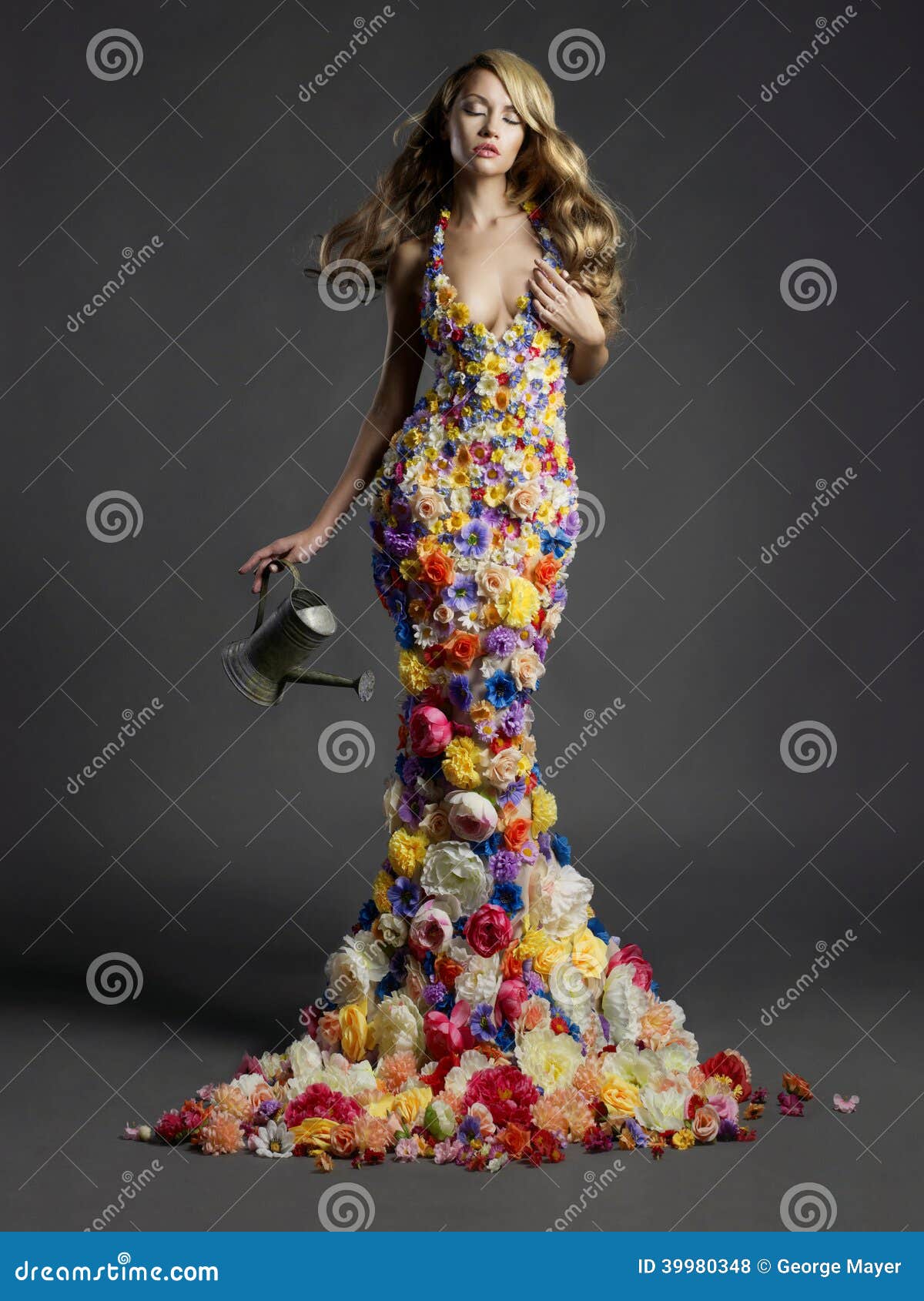Gorgeous Lady In Dress Of Flowers Stock Photo | CartoonDealer.com #42613626