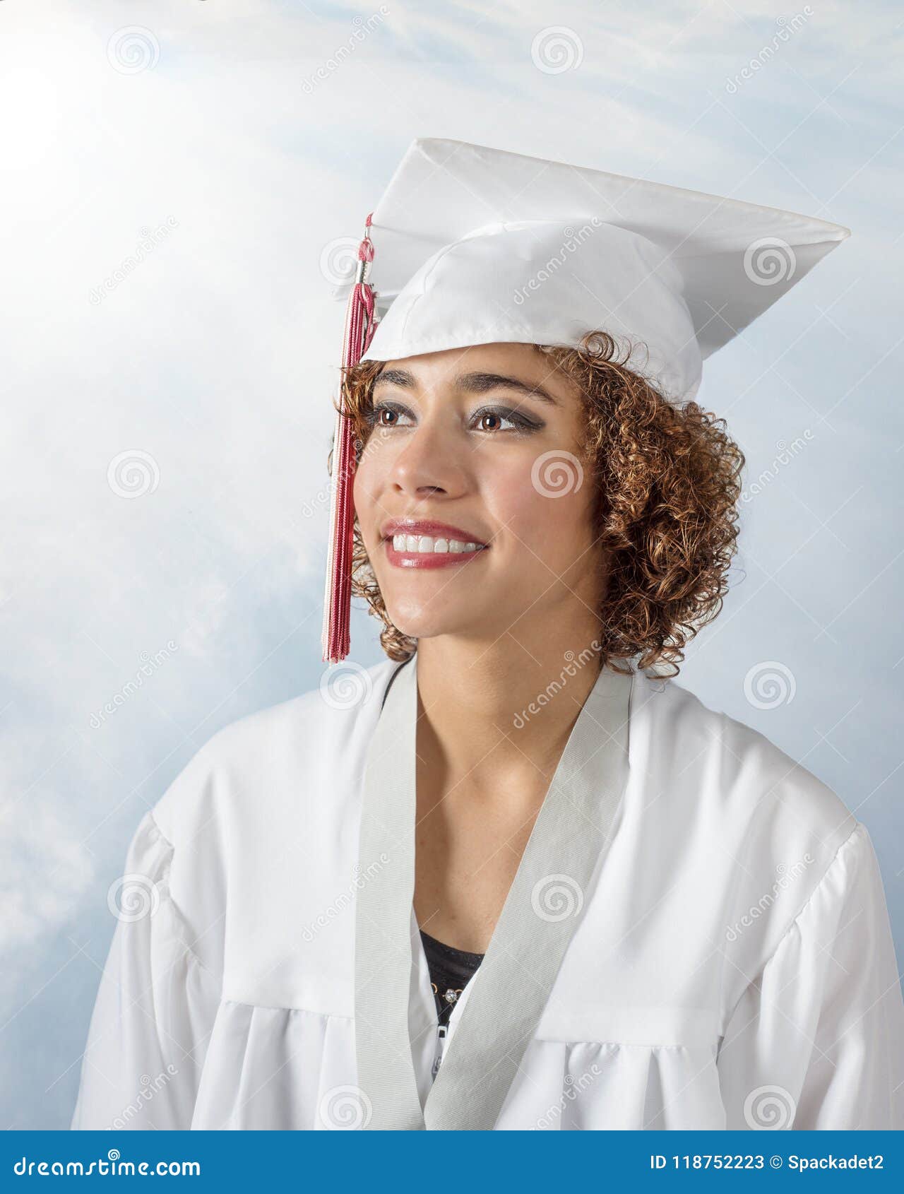 Gorgeous Mixed Race Young Lady with Curly Brown Hair in a White Cap and Gown with Red and White Tassel Stock Image - Image of gorgeous, happy: 118752223 Gorgeous Mixed Race Young Lady with Curly Brown Hair in a White Cap and Gown with Red and White Tassel Stock Image - Image of gorgeous, happy: 118752223