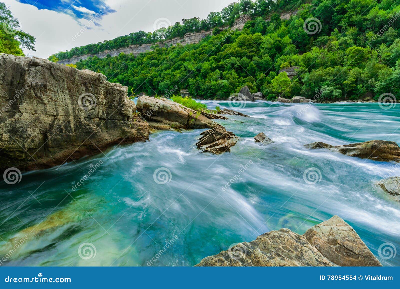 Gorgeous Natural Landscape View of Niagara Falls River with Big Rocks ...